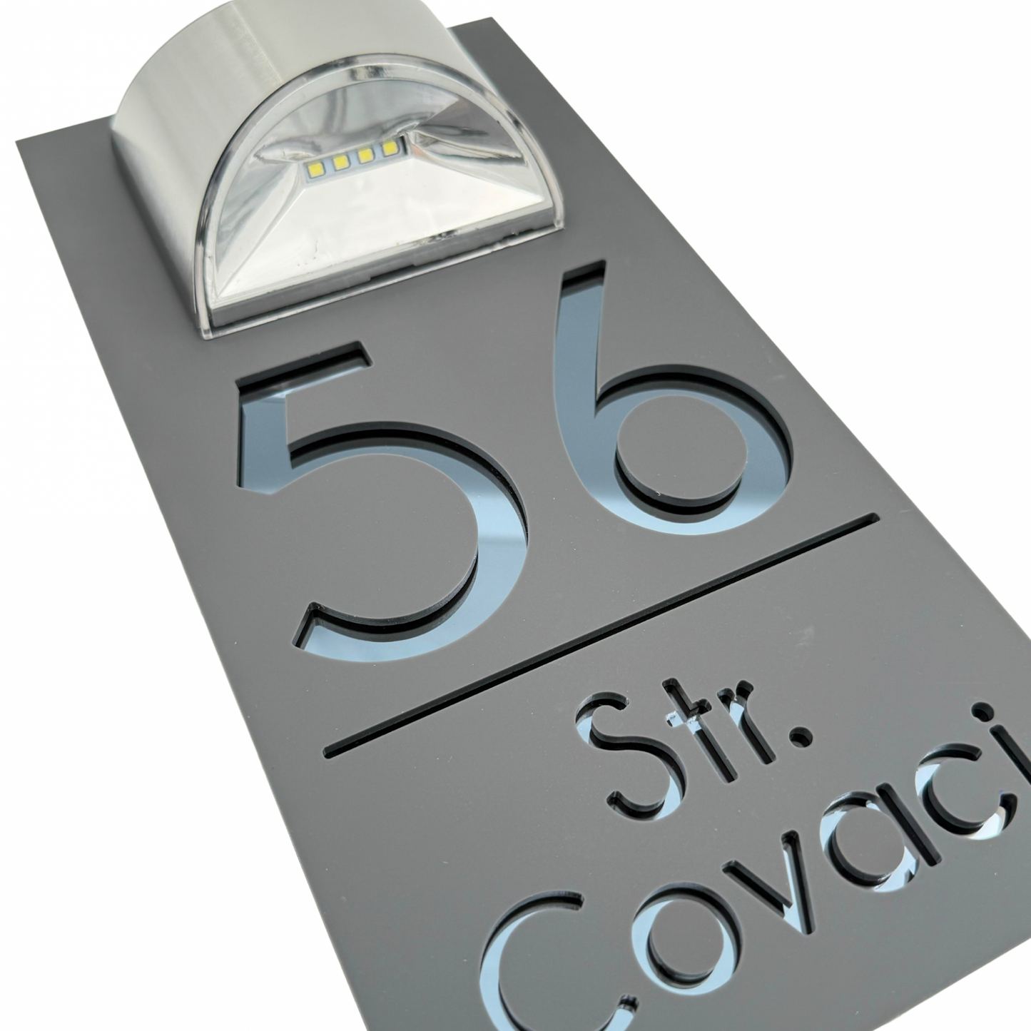 PREMIUM HOUSE NUMBER - Satin Grey Anthracite Grey Mirror Lampa Solara - 30×15 cm