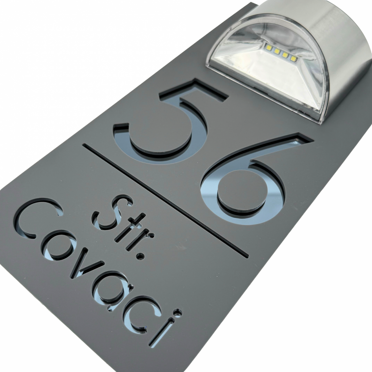 PREMIUM HOUSE NUMBER - Satin Grey Anthracite Grey Mirror Lampa Solara - 30×15 cm