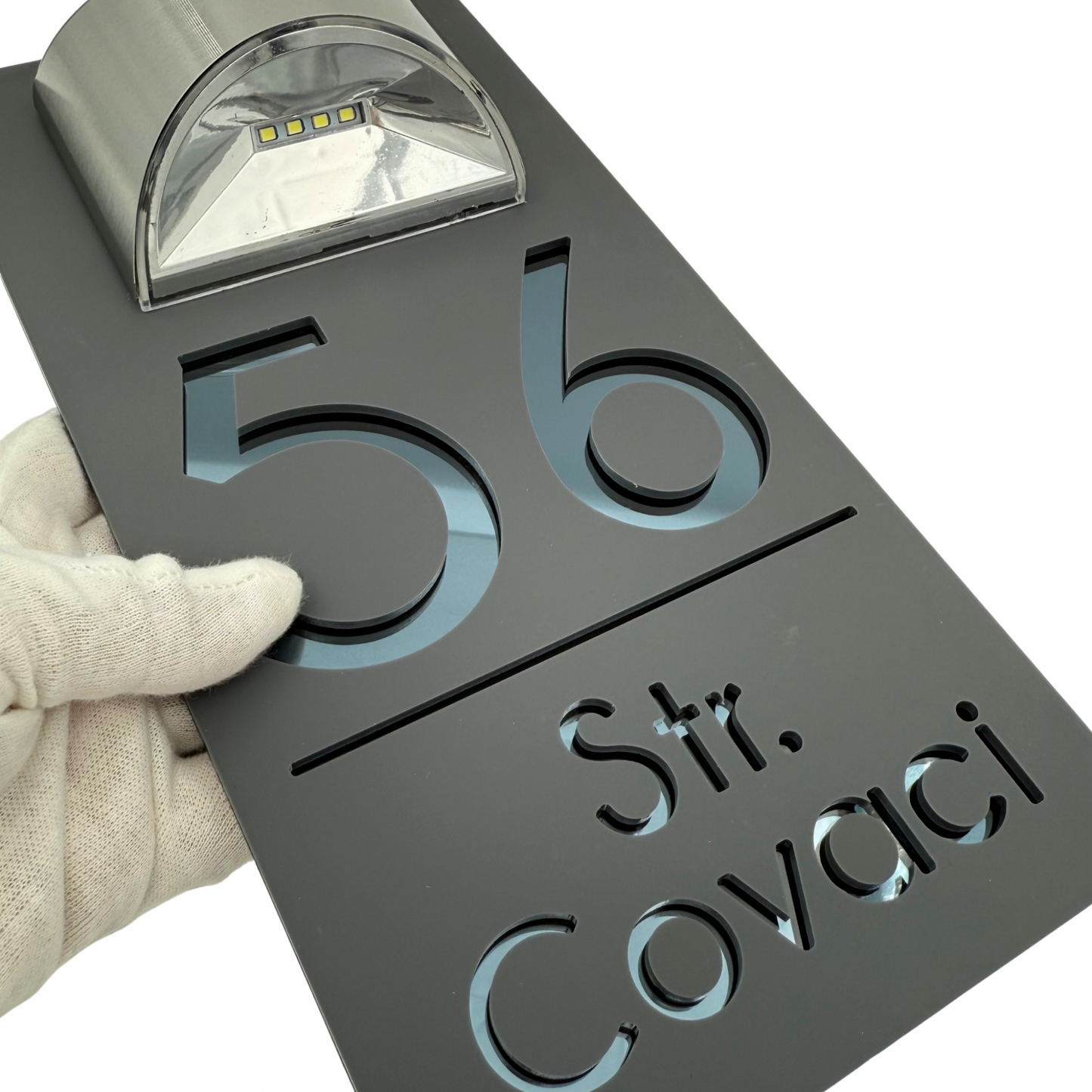 PREMIUM HOUSE NUMBER - Satin Grey Anthracite Grey Mirror Lampa Solara - 30×15 cm