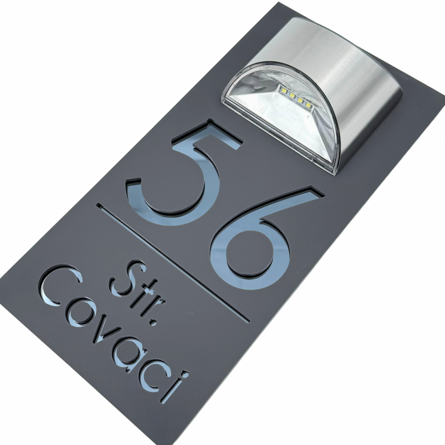 PREMIUM HOUSE NUMBER - Satin Grey Anthracite Grey Mirror Lampa Solara - 30×15 cm