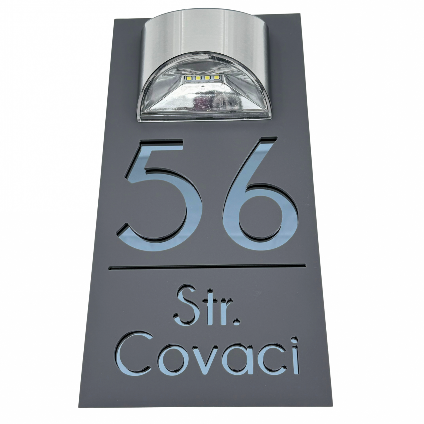 PREMIUM HOUSE NUMBER - Satin Grey Anthracite Grey Mirror Lampa Solara - 30×15 cm