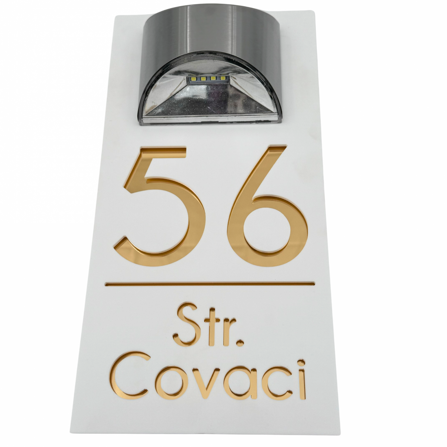 PREMIUM HOUSE NUMBER - White Satin Gold Mirror Lampa Solara - 30×15 cm