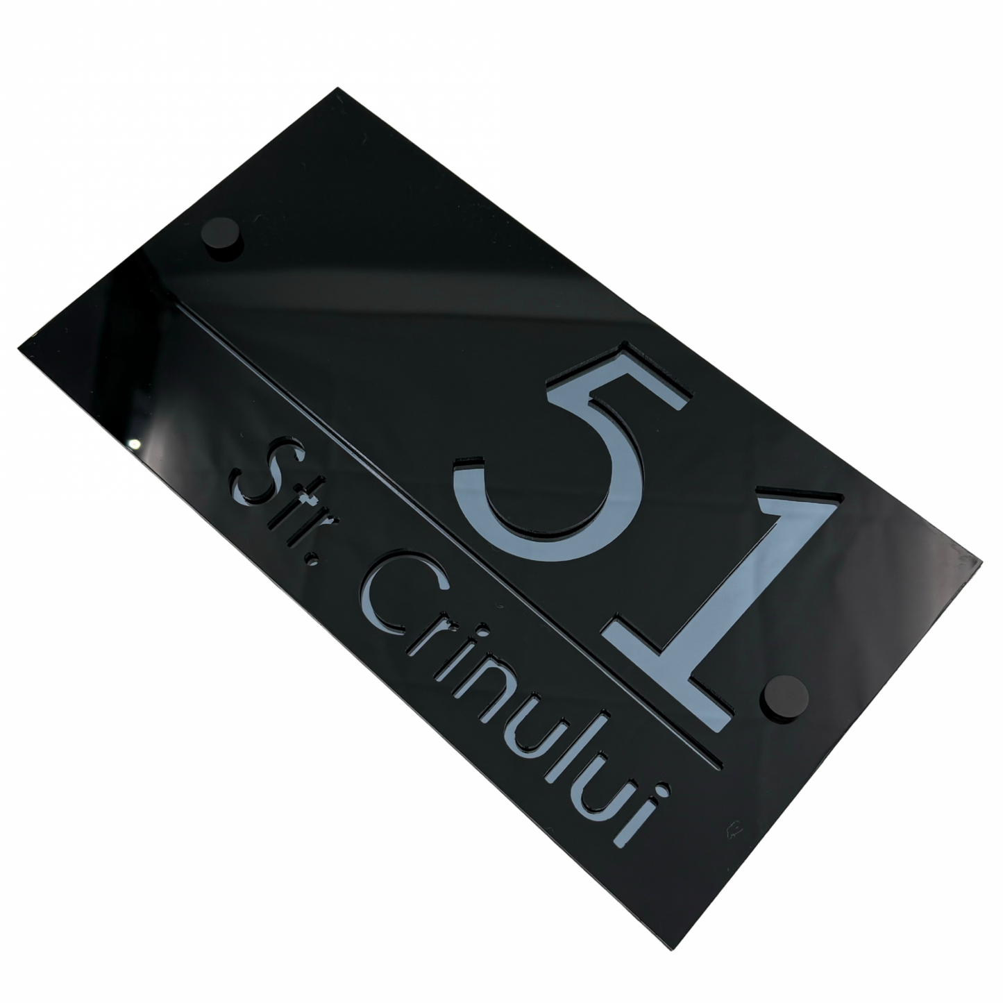 PREMIUM HOUSE NUMBER - Glossy Black Anthracite Grey Mirror 2 Spacers NeGreyi - 28×15 cm