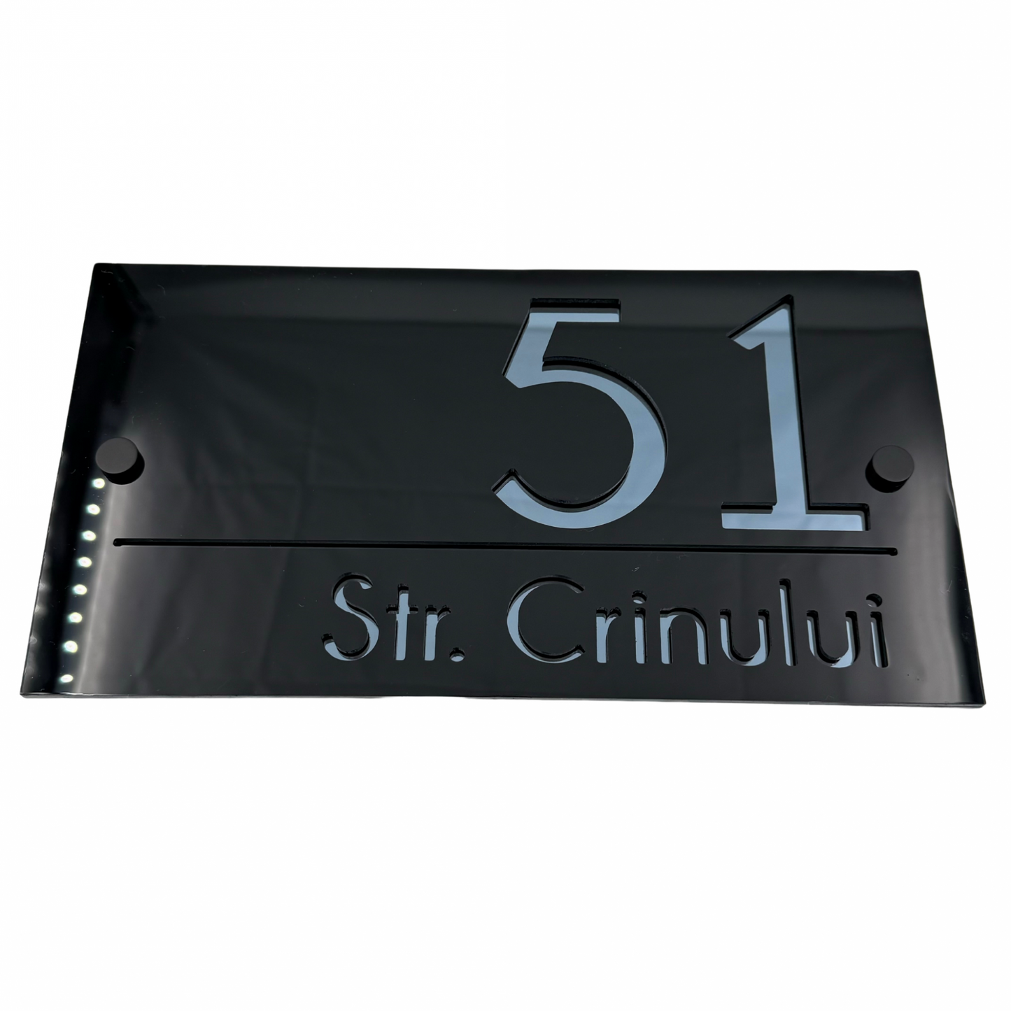 PREMIUM HOUSE NUMBER - Glossy Black Anthracite Grey Mirror 2 Spacers NeGreyi - 28×15 cm