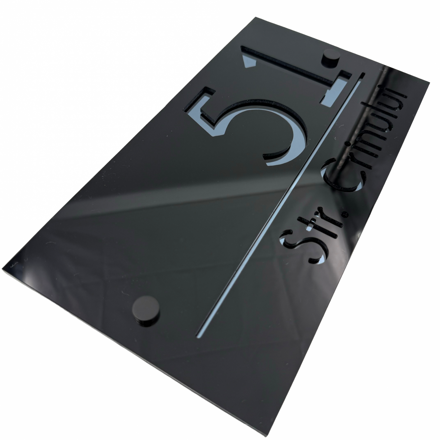 PREMIUM HOUSE NUMBER - Glossy Black Anthracite Grey Mirror 2 Spacers NeGreyi - 28×15 cm
