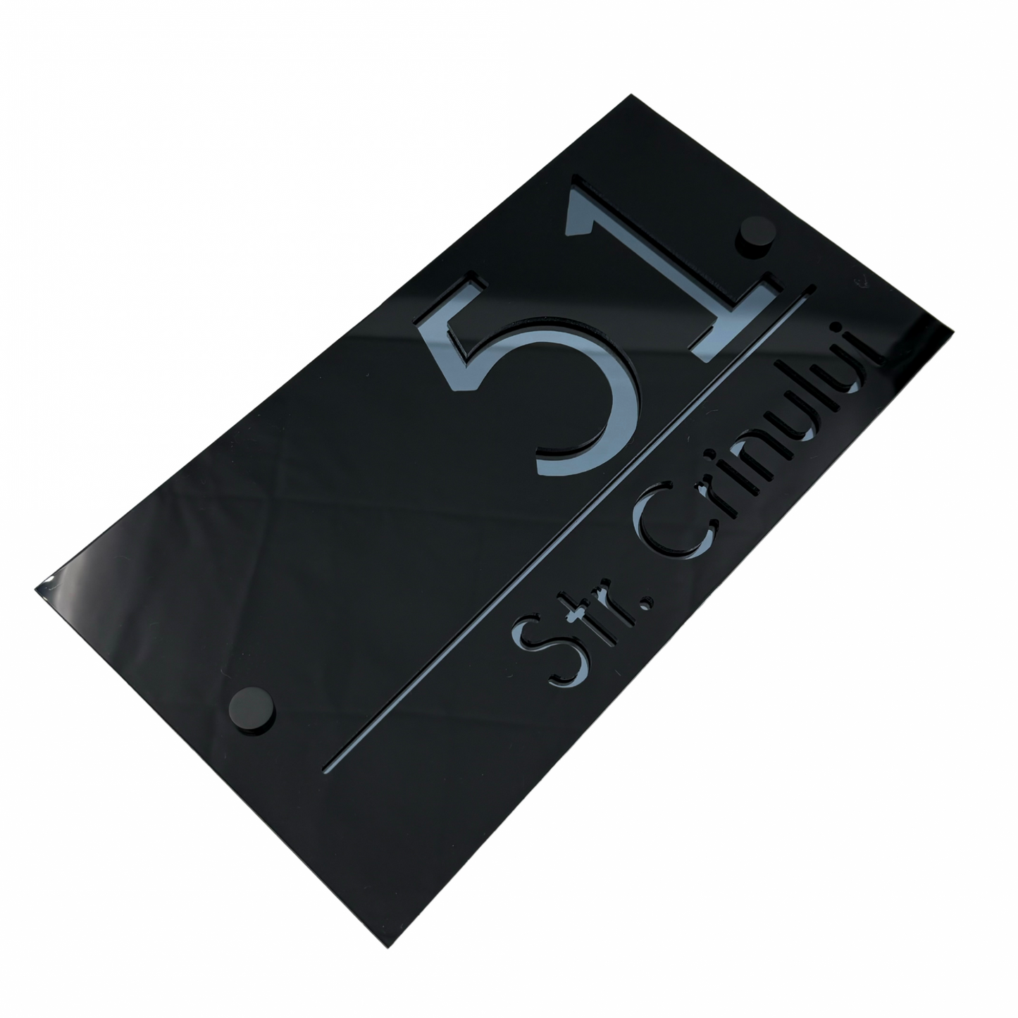 PREMIUM HOUSE NUMBER - Glossy Black Anthracite Grey Mirror 2 Spacers NeGreyi - 28×15 cm