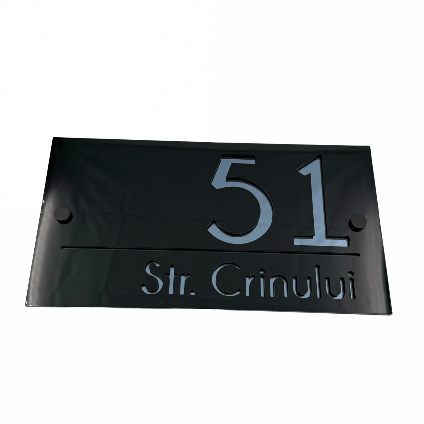 PREMIUM HOUSE NUMBER - Glossy Black Anthracite Grey Mirror 2 Spacers NeGreyi - 28×15 cm