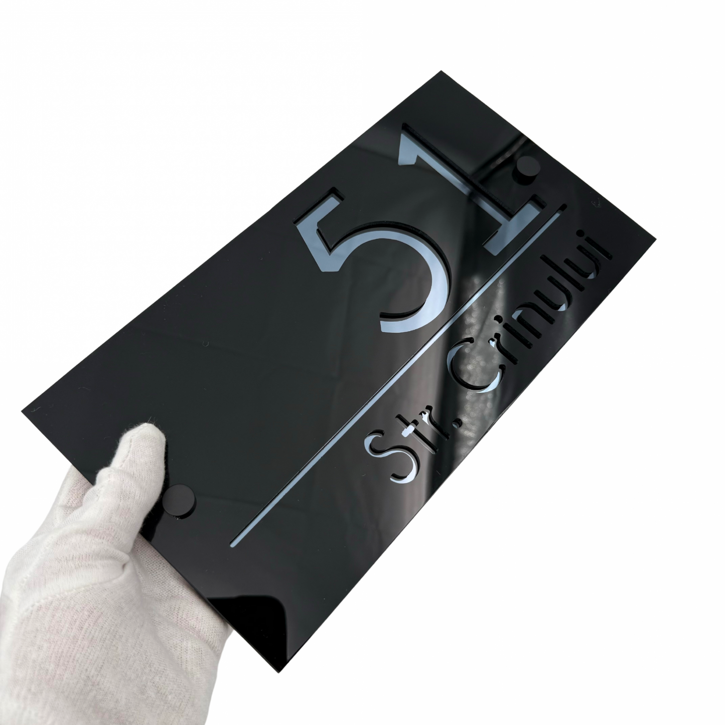 PREMIUM HOUSE NUMBER - Glossy Black Anthracite Grey Mirror 2 Spacers NeGreyi - 28×15 cm
