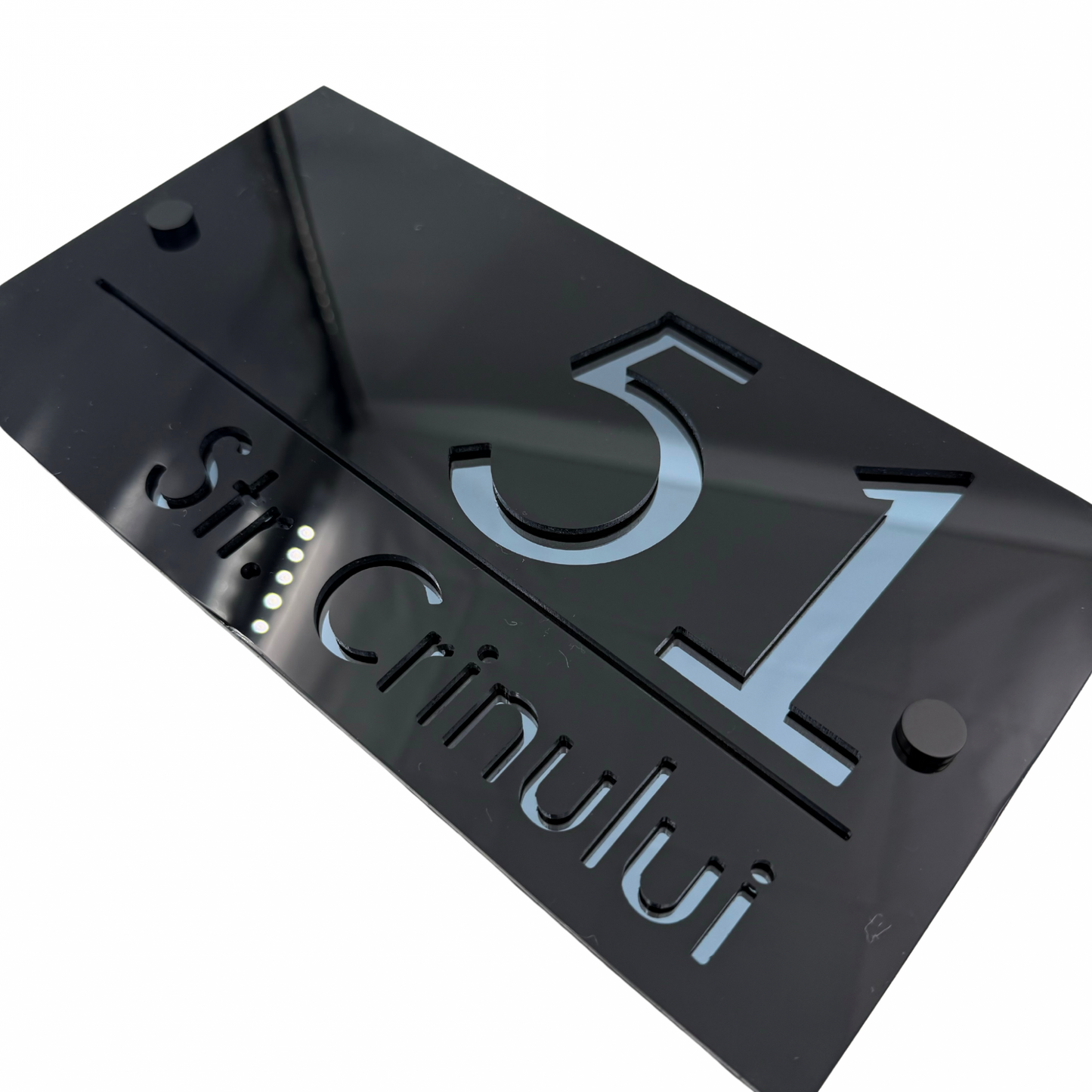 PREMIUM HOUSE NUMBER - Glossy Black Anthracite Grey Mirror 2 Spacers NeGreyi - 28×15 cm