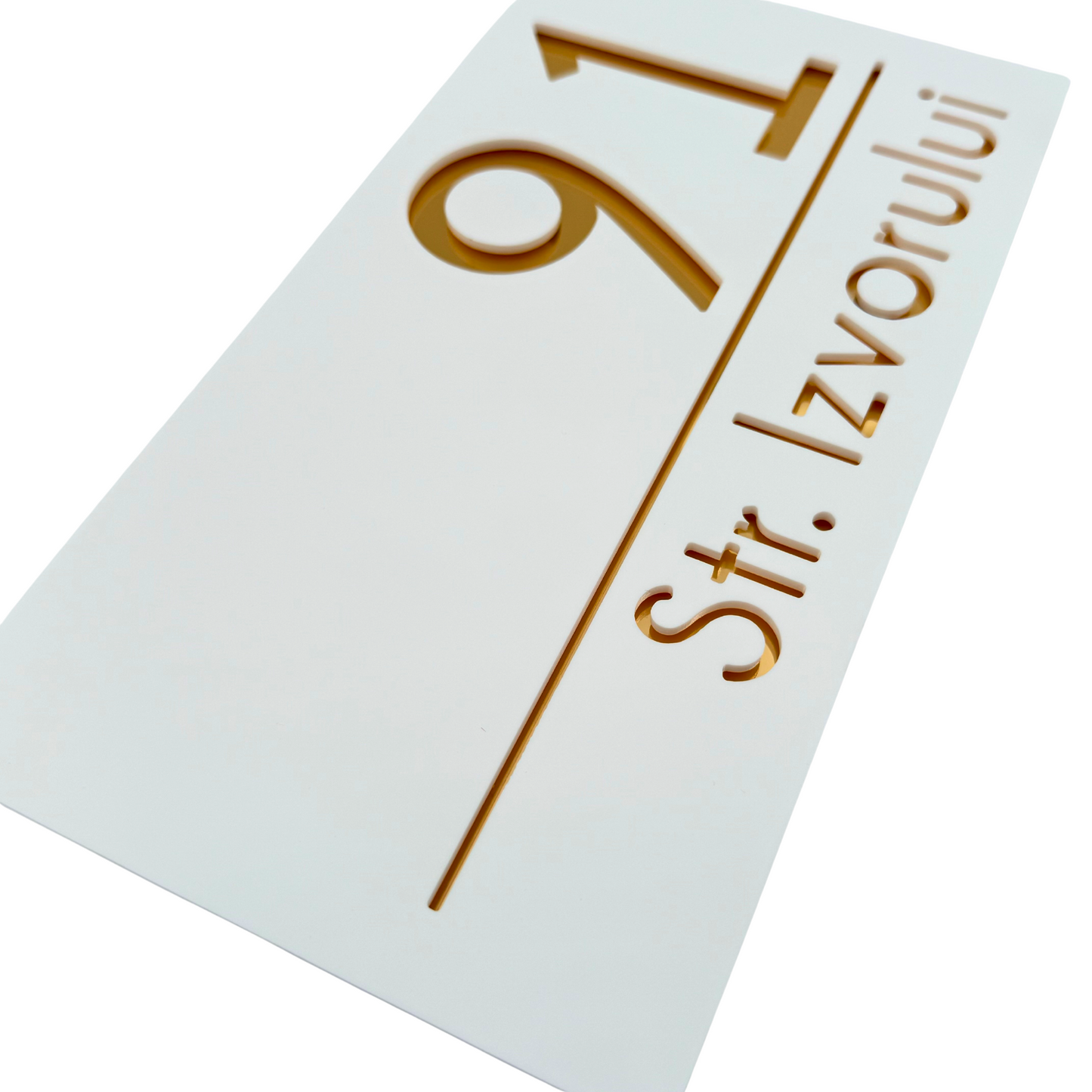 PREMIUM HOUSE NUMBER - White Satin Gold Mirror - 28×15 cm
