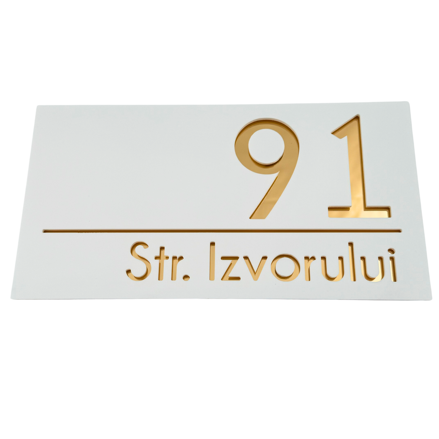 PREMIUM HOUSE NUMBER - White Satin Gold Mirror - 28×15 cm