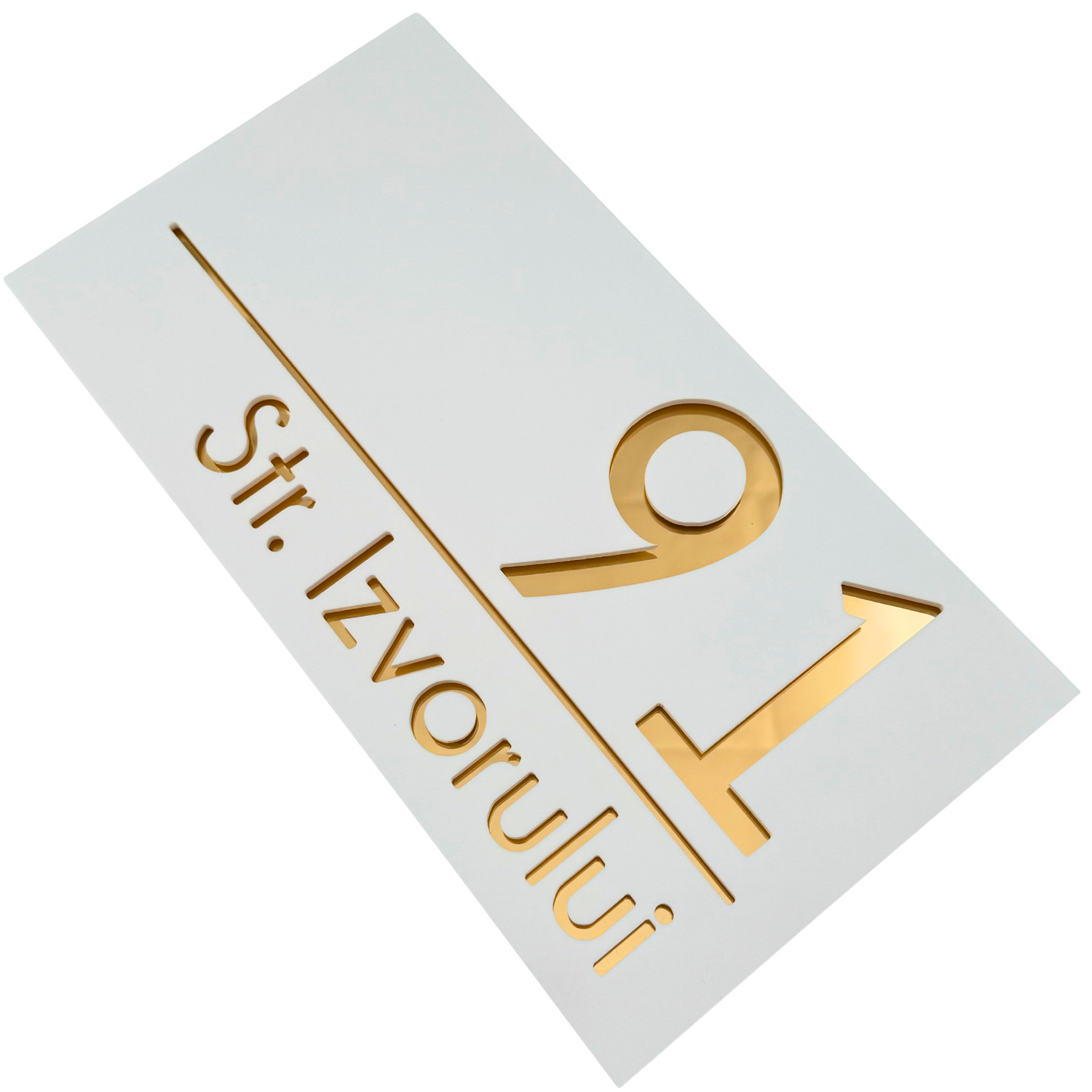 PREMIUM HOUSE NUMBER - White Satin Gold Mirror - 28×15 cm