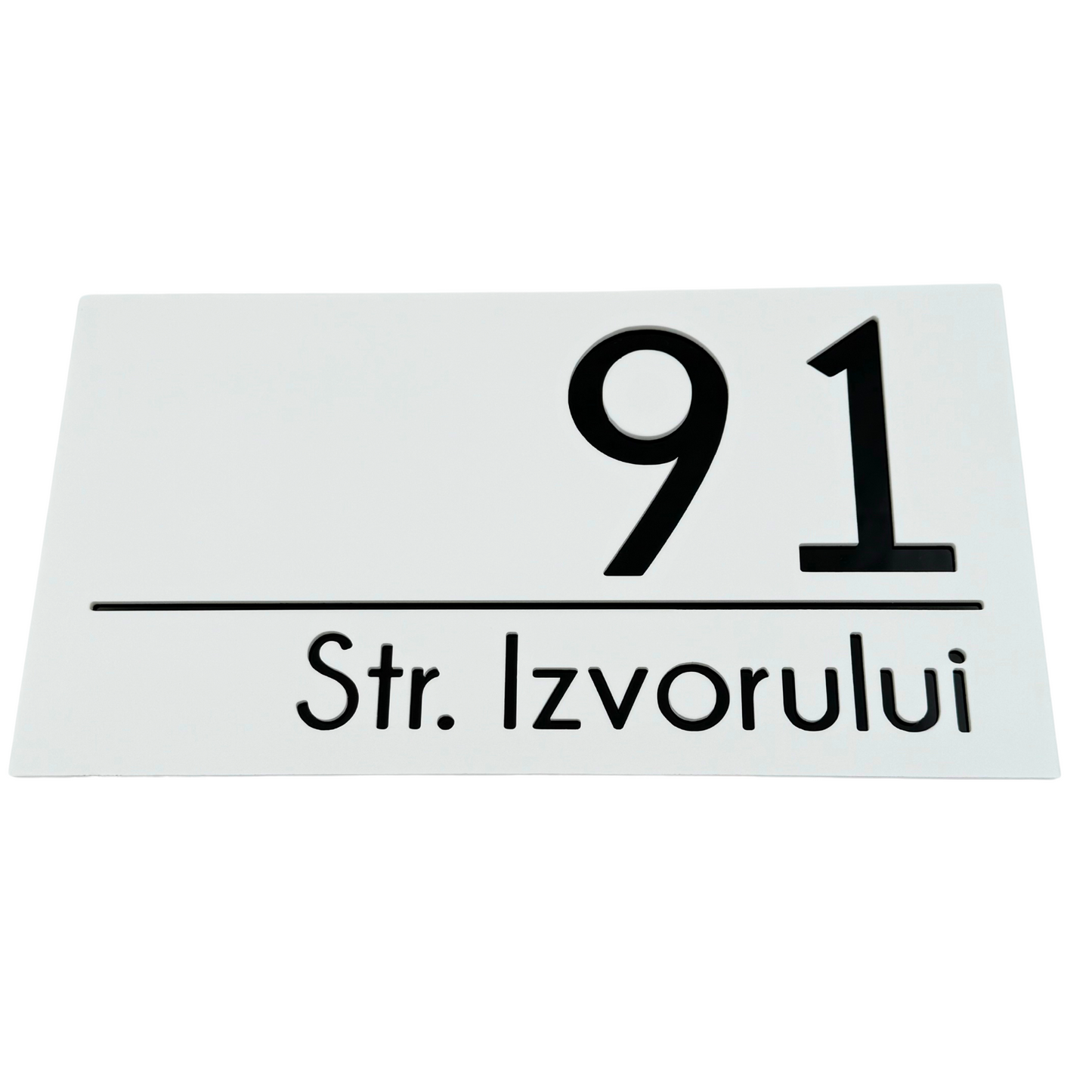 PREMIUM HOUSE NUMBER - White Satin Glossy Black - 28×15 cm