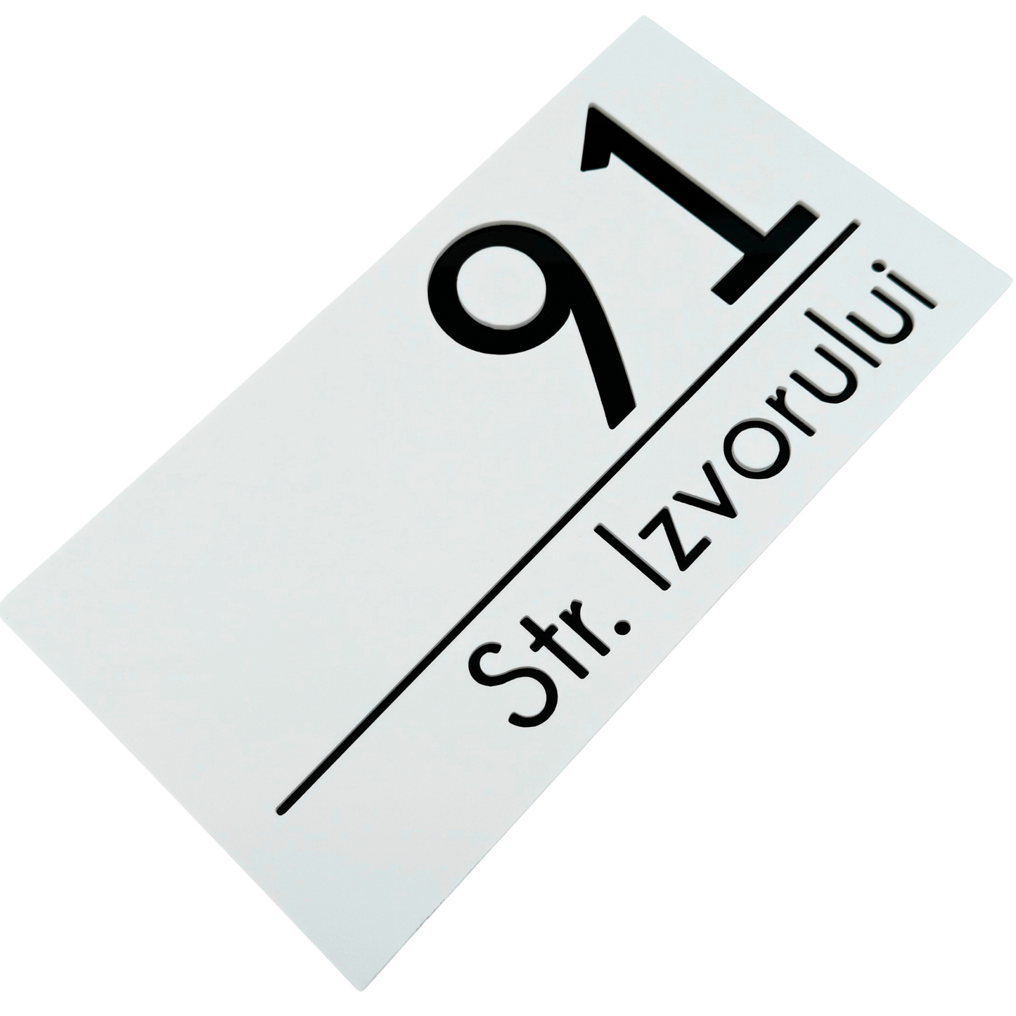 PREMIUM HOUSE NUMBER - White Satin Glossy Black - 28×15 cm