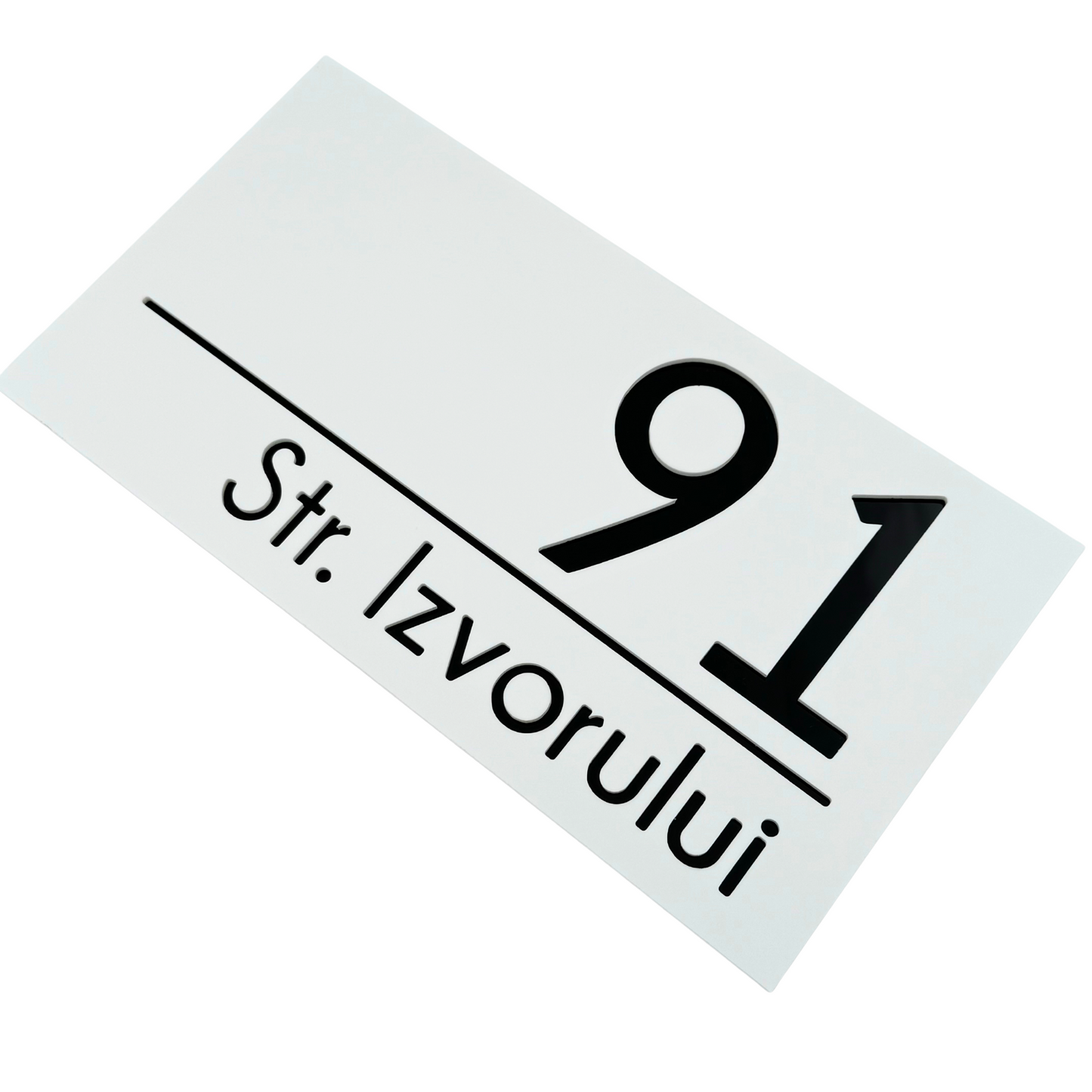 PREMIUM HOUSE NUMBER - White Satin Glossy Black - 28×15 cm