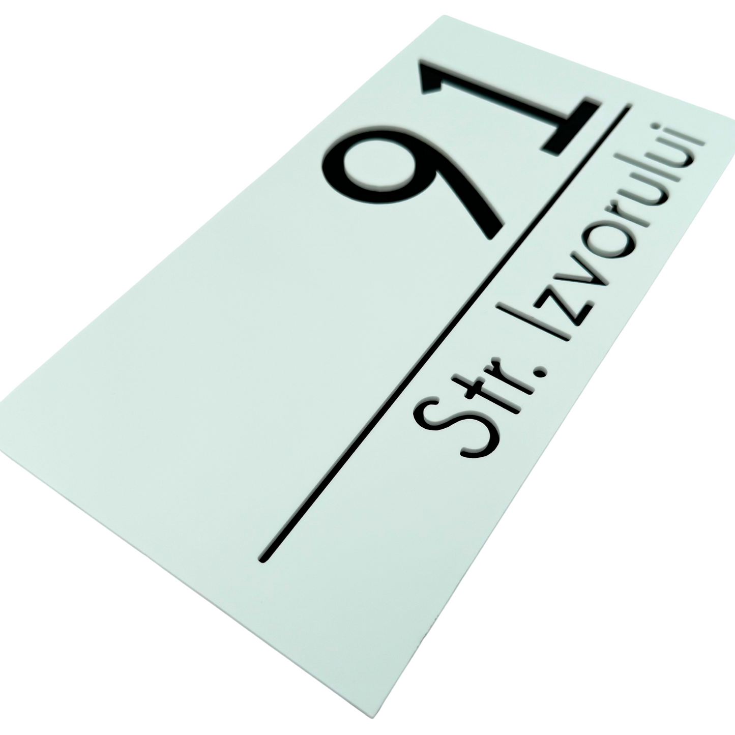 PREMIUM HOUSE NUMBER - White Satin Glossy Black - 28×15 cm