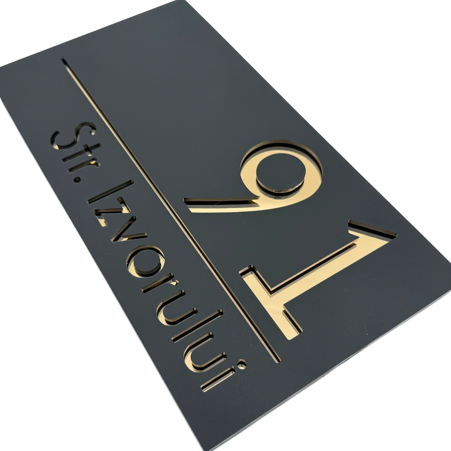 PREMIUM HOUSE NUMBER - Satin Black Gold Mirror - 28×15 cm