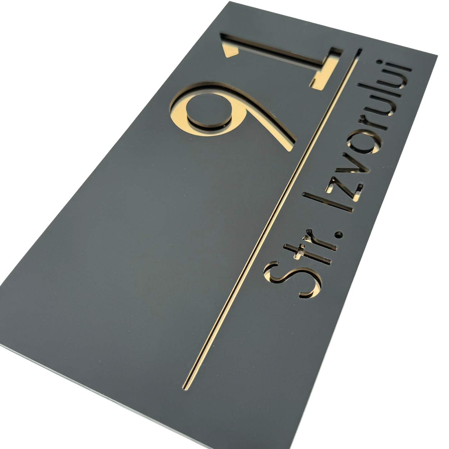 PREMIUM HOUSE NUMBER - Satin Black Gold Mirror - 28×15 cm