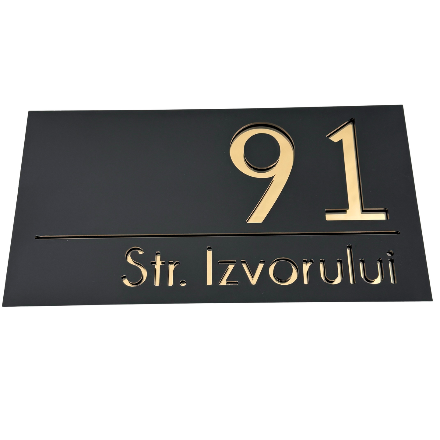 PREMIUM HOUSE NUMBER - Satin Black Gold Mirror - 28×15 cm