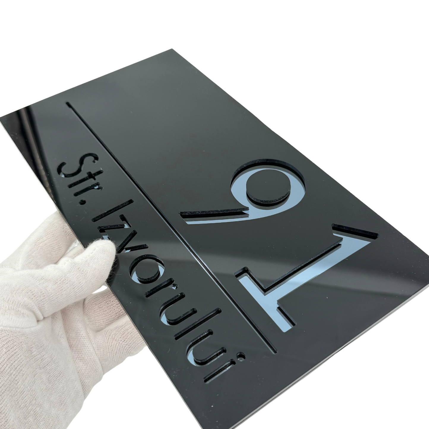 PREMIUM HOUSE NUMBER - Glossy Black Anthracite Grey Mirror - 28×15 cm