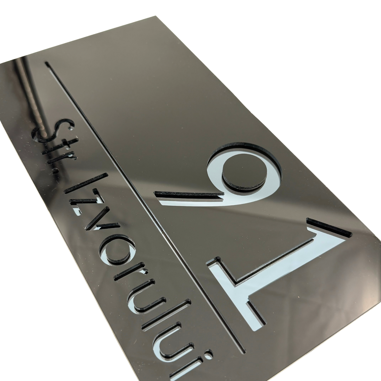 PREMIUM HOUSE NUMBER - Glossy Black Anthracite Grey Mirror - 28×15 cm