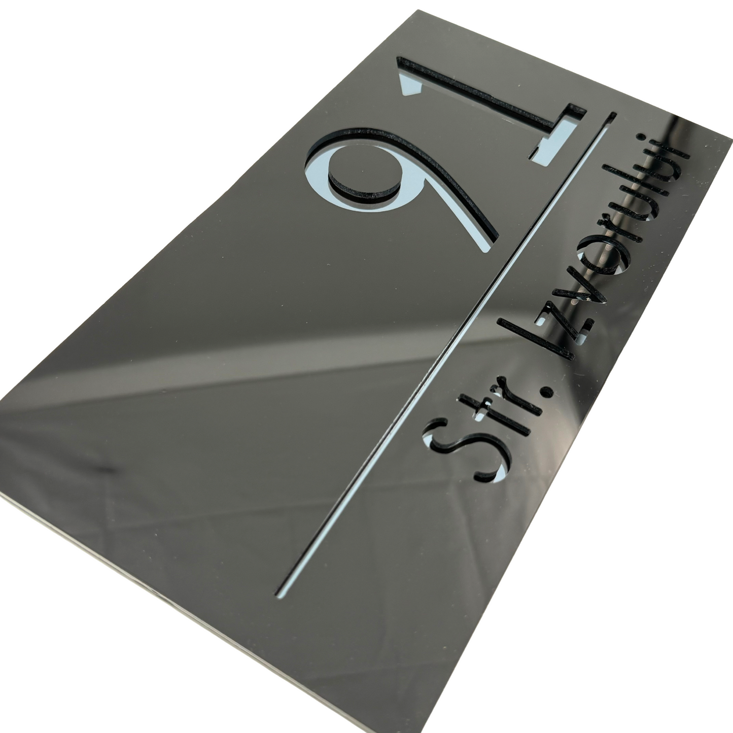 PREMIUM HOUSE NUMBER - Glossy Black Anthracite Grey Mirror - 28×15 cm
