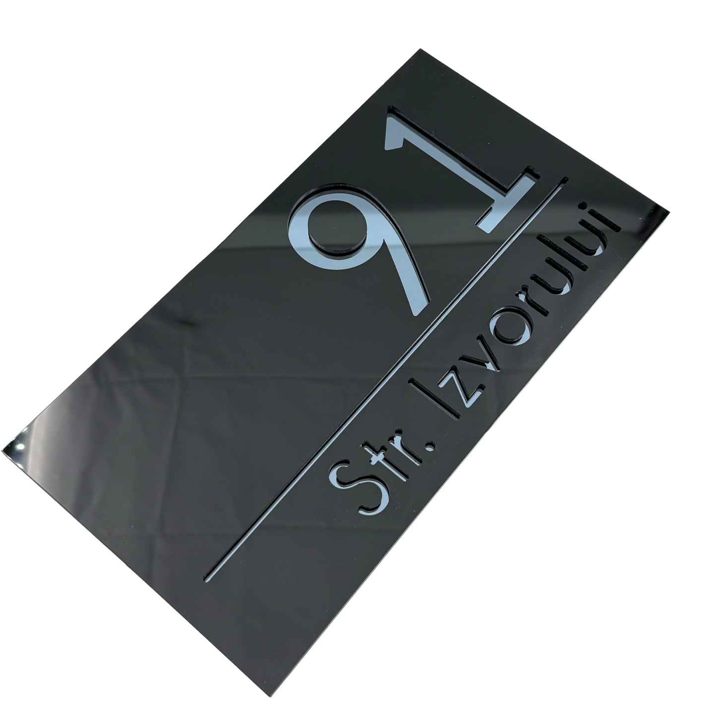PREMIUM HOUSE NUMBER - Glossy Black Anthracite Grey Mirror - 28×15 cm