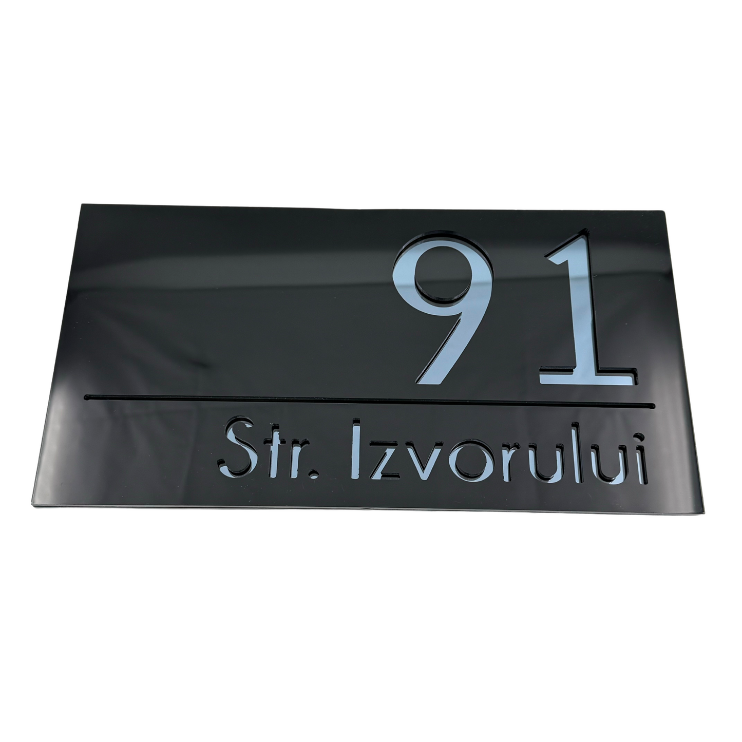 PREMIUM HOUSE NUMBER - Glossy Black Anthracite Grey Mirror - 28×15 cm