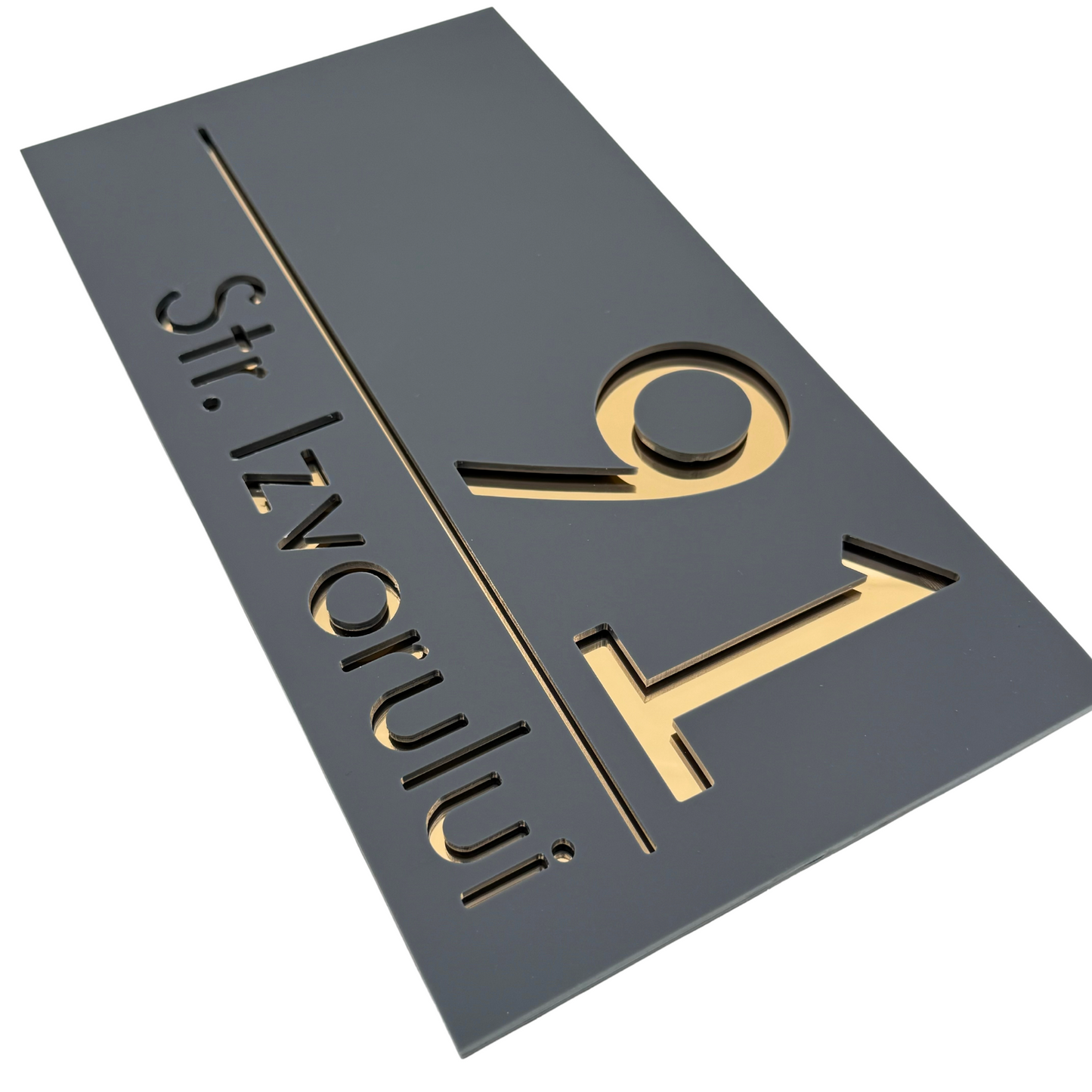PREMIUM HOUSE NUMBER - Satin Grey Gold Mirror - 28×15 cm