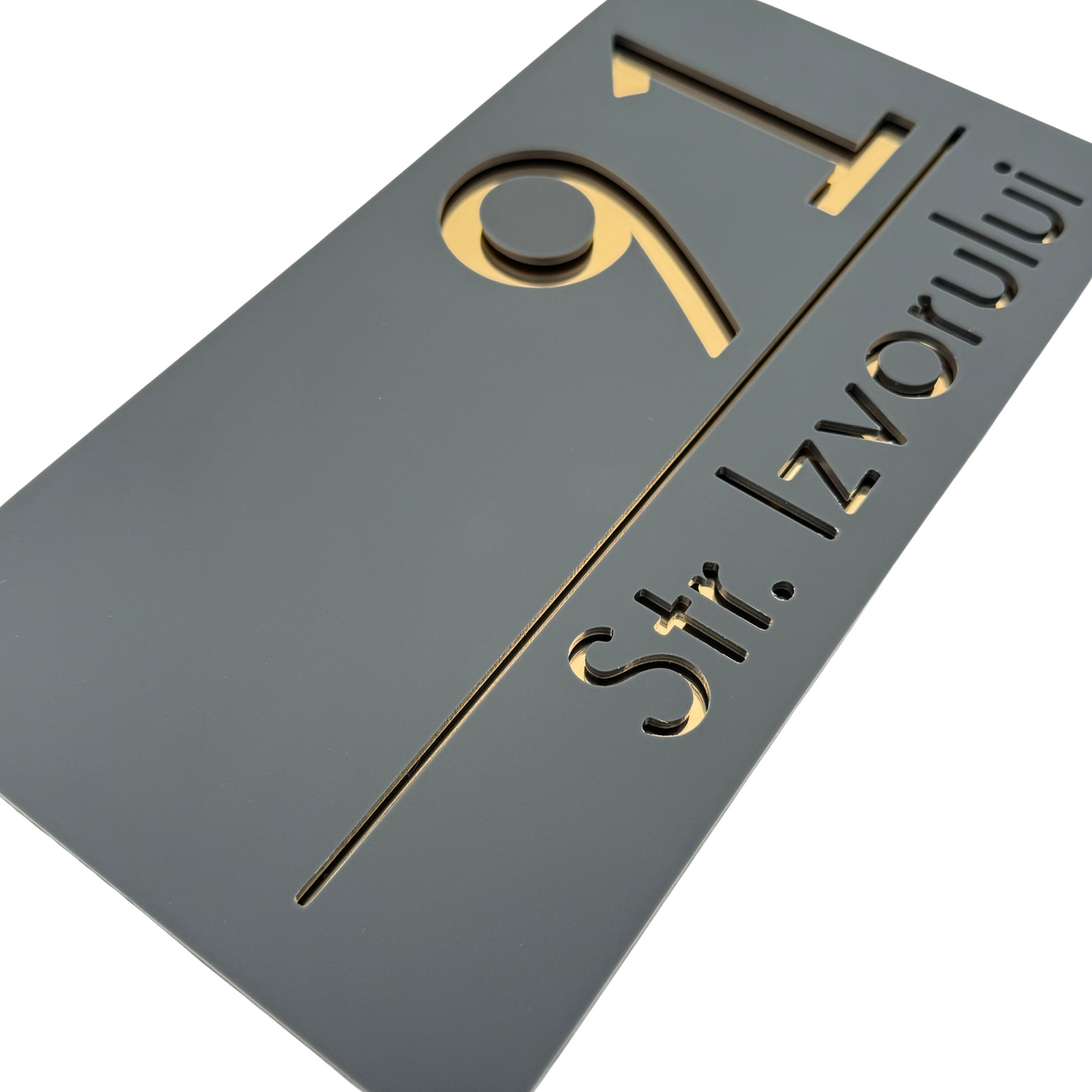 PREMIUM HOUSE NUMBER - Satin Grey Gold Mirror - 28×15 cm