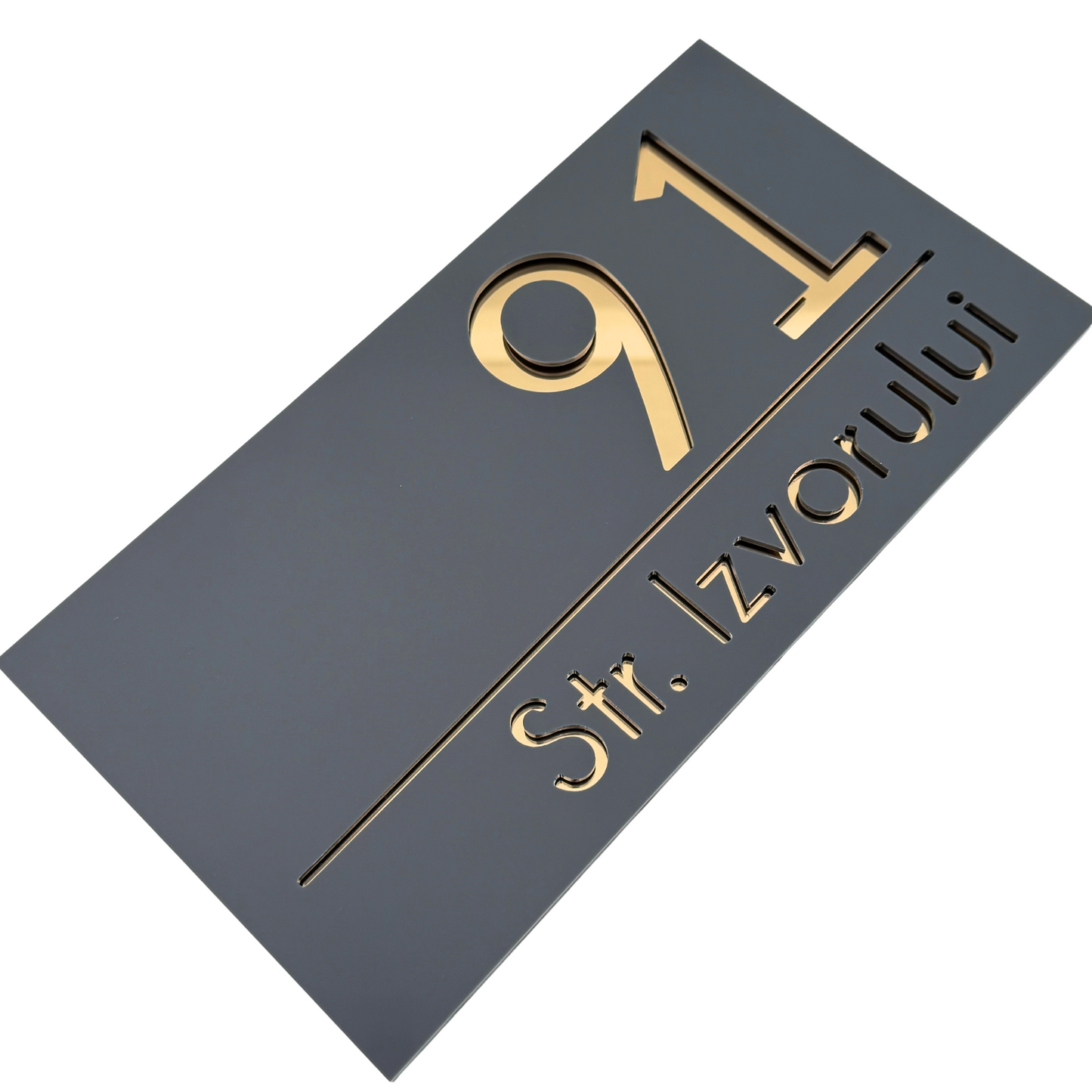 PREMIUM HOUSE NUMBER - Satin Grey Gold Mirror - 28×15 cm