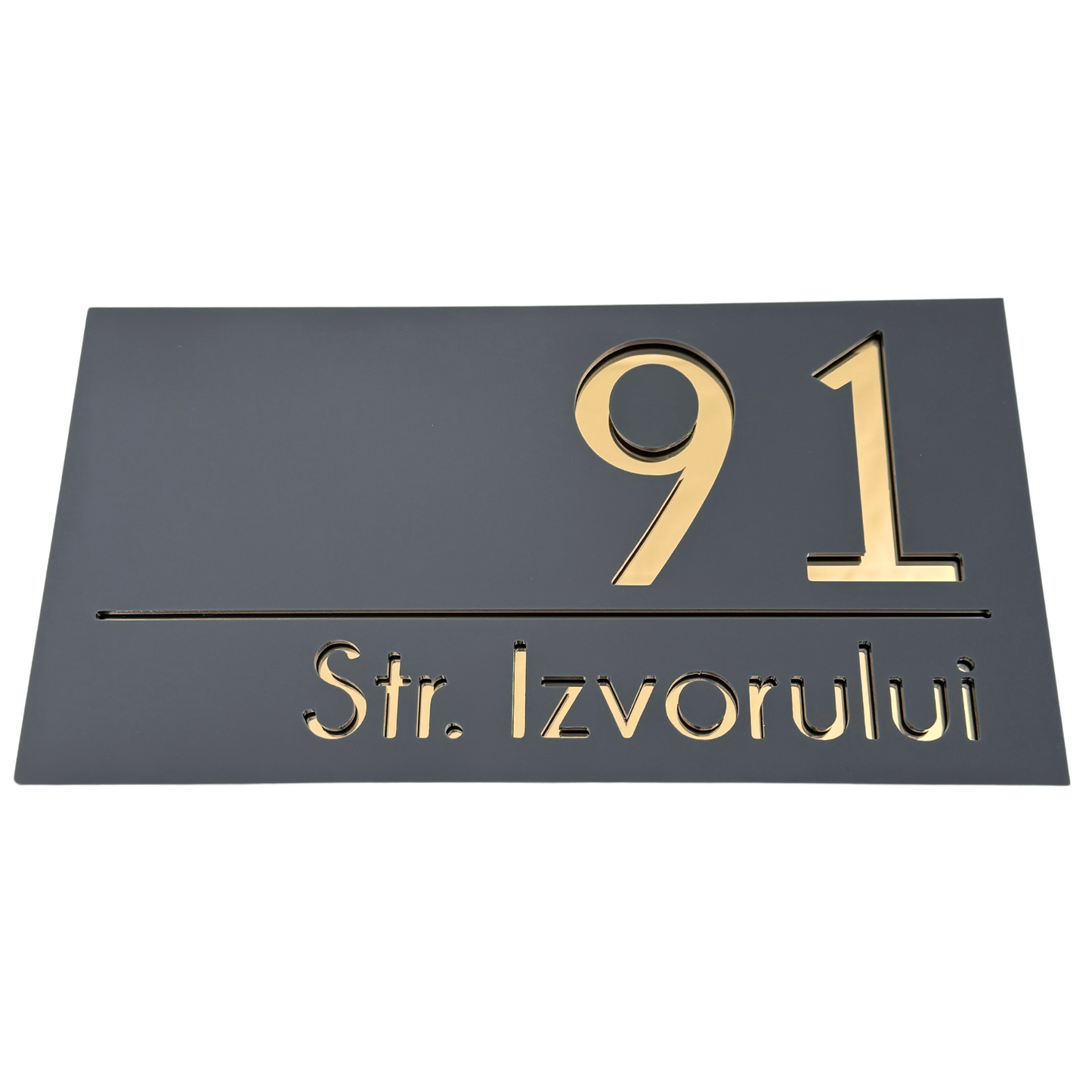 PREMIUM HOUSE NUMBER - Satin Grey Gold Mirror - 28×15 cm