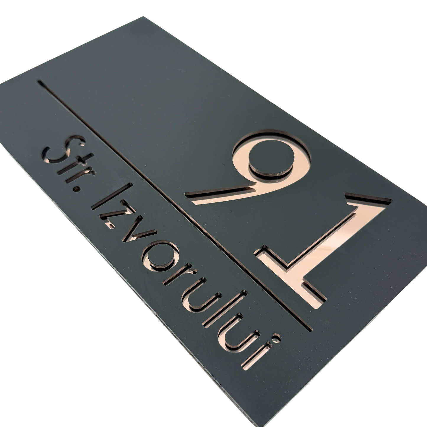 PREMIUM HOUSE NUMBER - Satin Black Rose Gold Mirror - 28×15 cm