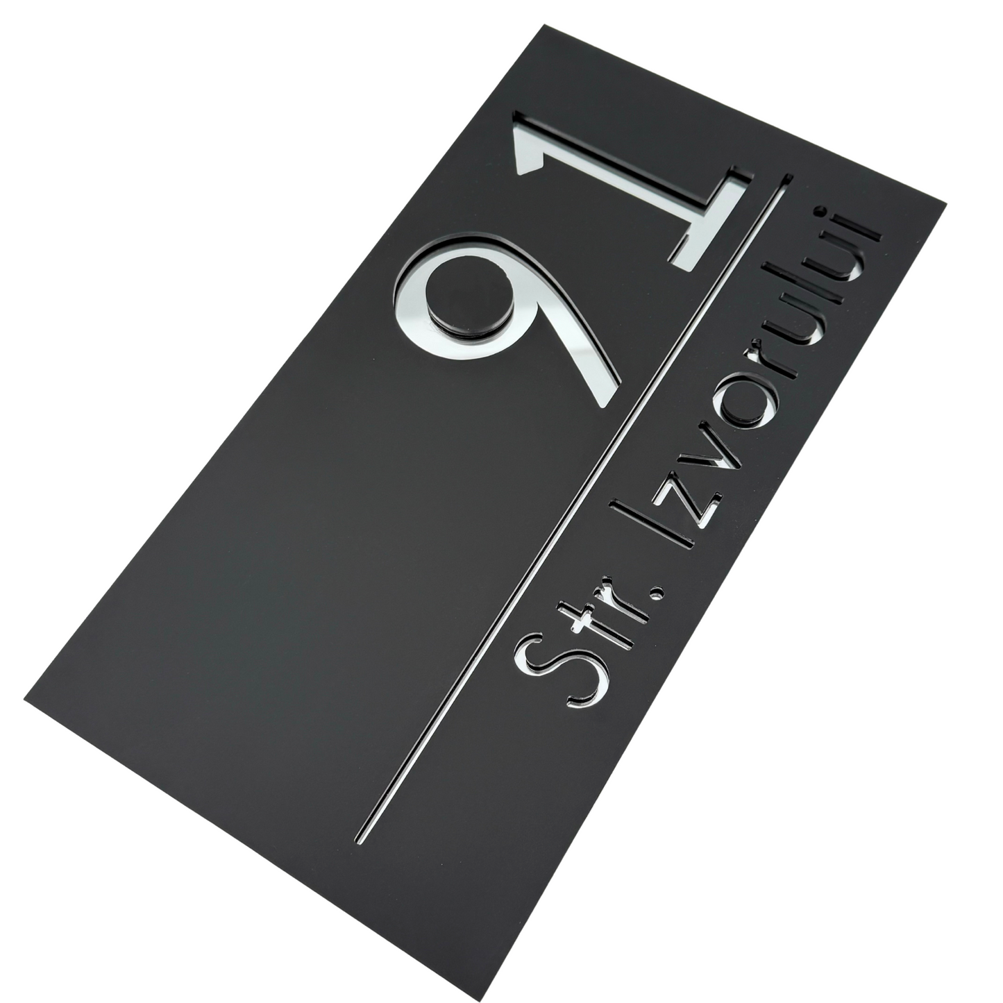 PREMIUM HOUSE NUMBER - Satin Black Silver Mirror - 28×15 cm