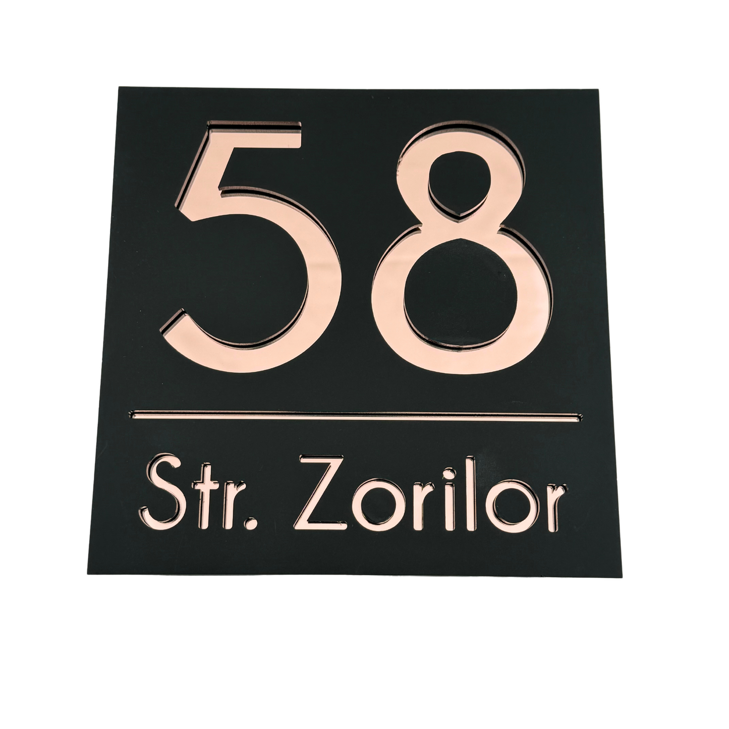 PREMIUM HOUSE NUMBER - Satin Black Rose Gold Mirror - 17×17 cm