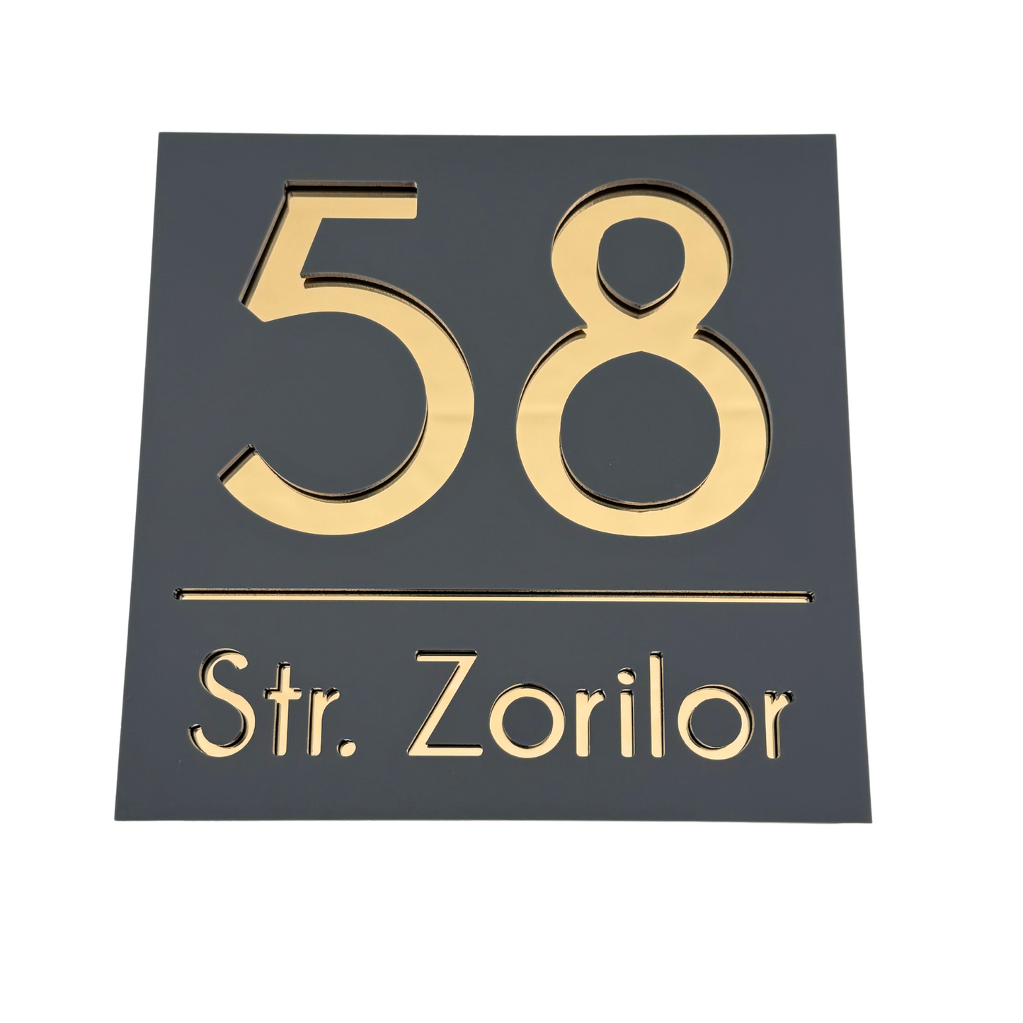 PREMIUM HOUSE NUMBER - Satin Grey Gold Mirror - 17×17 cm