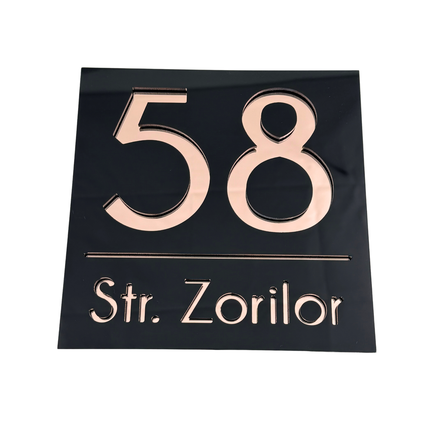 PREMIUM HOUSE NUMBER - Glossy Black Rose Gold Mirror - 17×17 cm