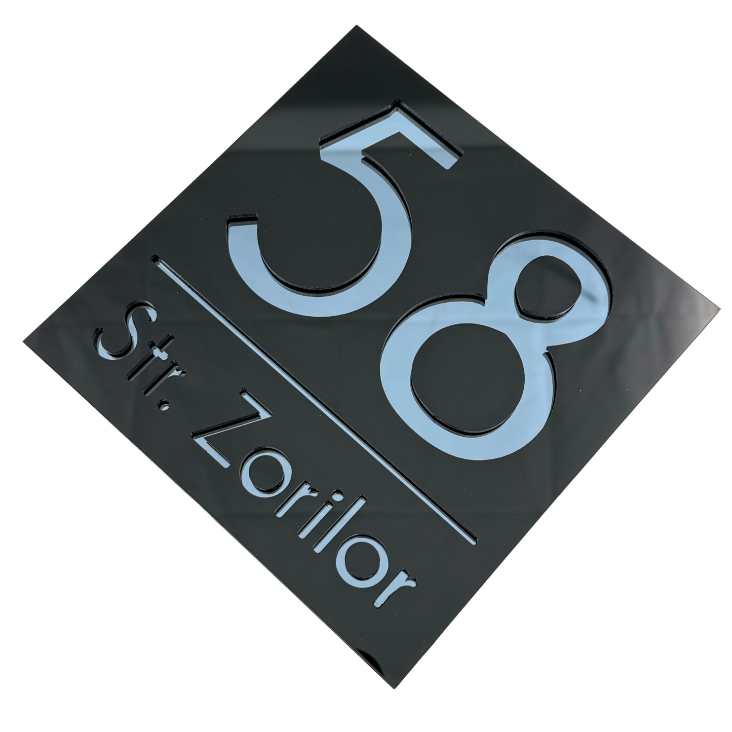 PREMIUM HOUSE NUMBER - Glossy Black Anthracite Grey Mirror - 17×17 cm