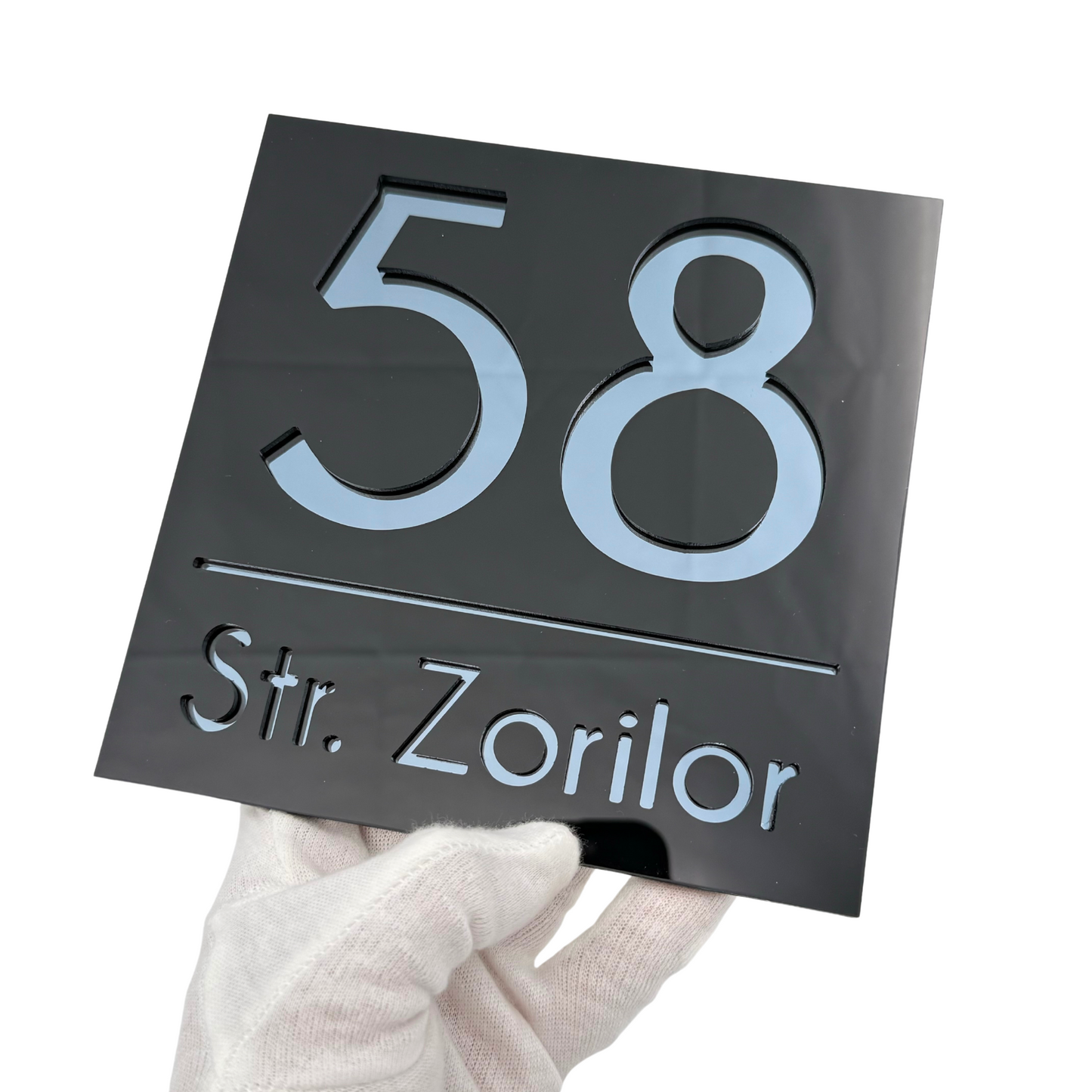PREMIUM HOUSE NUMBER - Glossy Black Anthracite Grey Mirror - 17×17 cm
