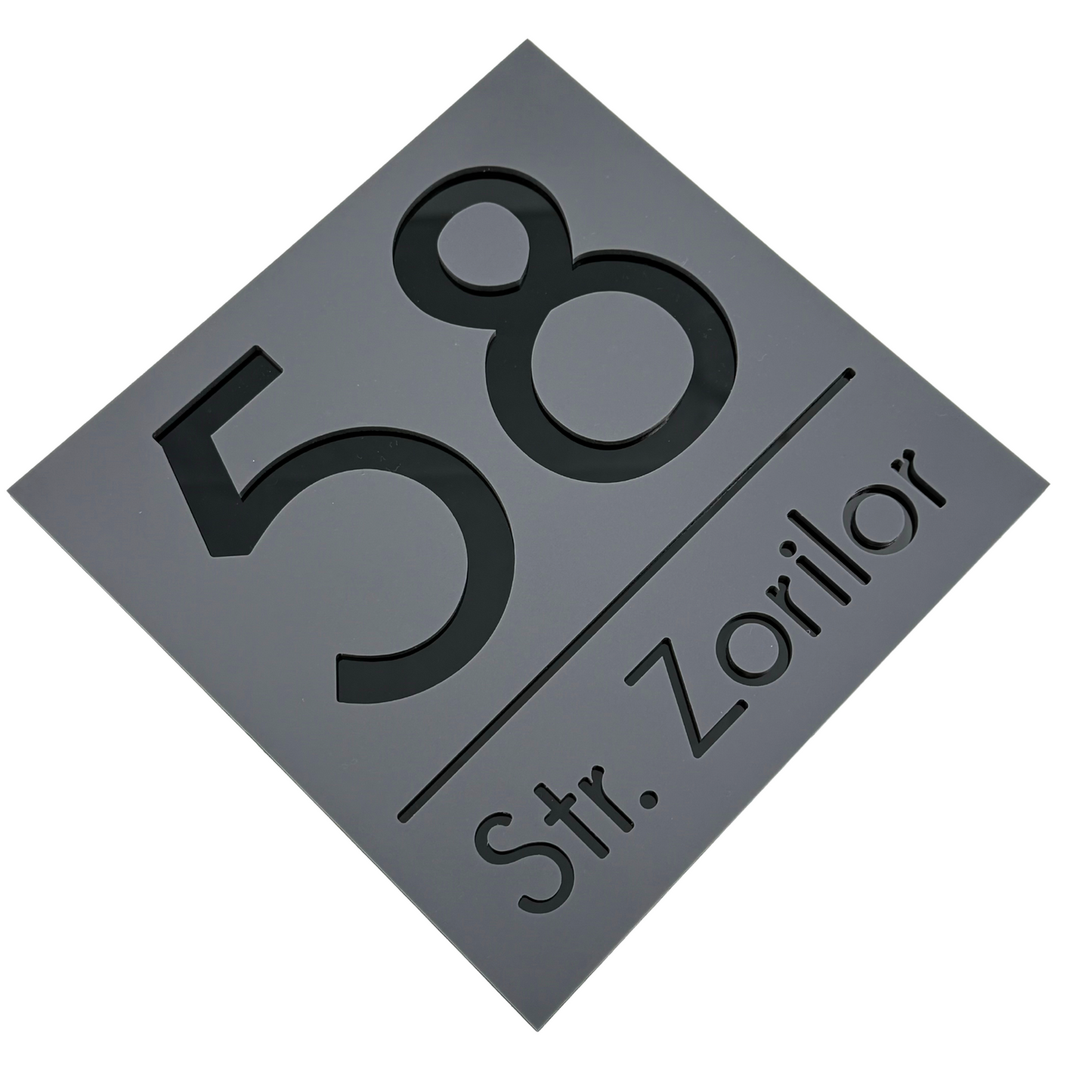 PREMIUM HOUSE NUMBER - Satin Grey Glossy Black - 17×17 cm