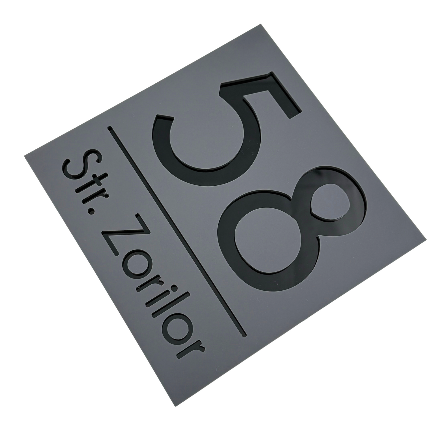 PREMIUM HOUSE NUMBER - Satin Grey Glossy Black - 17×17 cm