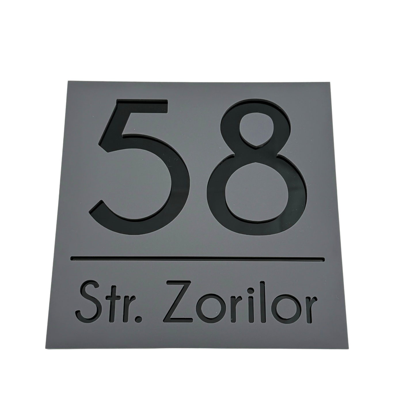 PREMIUM HOUSE NUMBER - Satin Grey Glossy Black - 17×17 cm