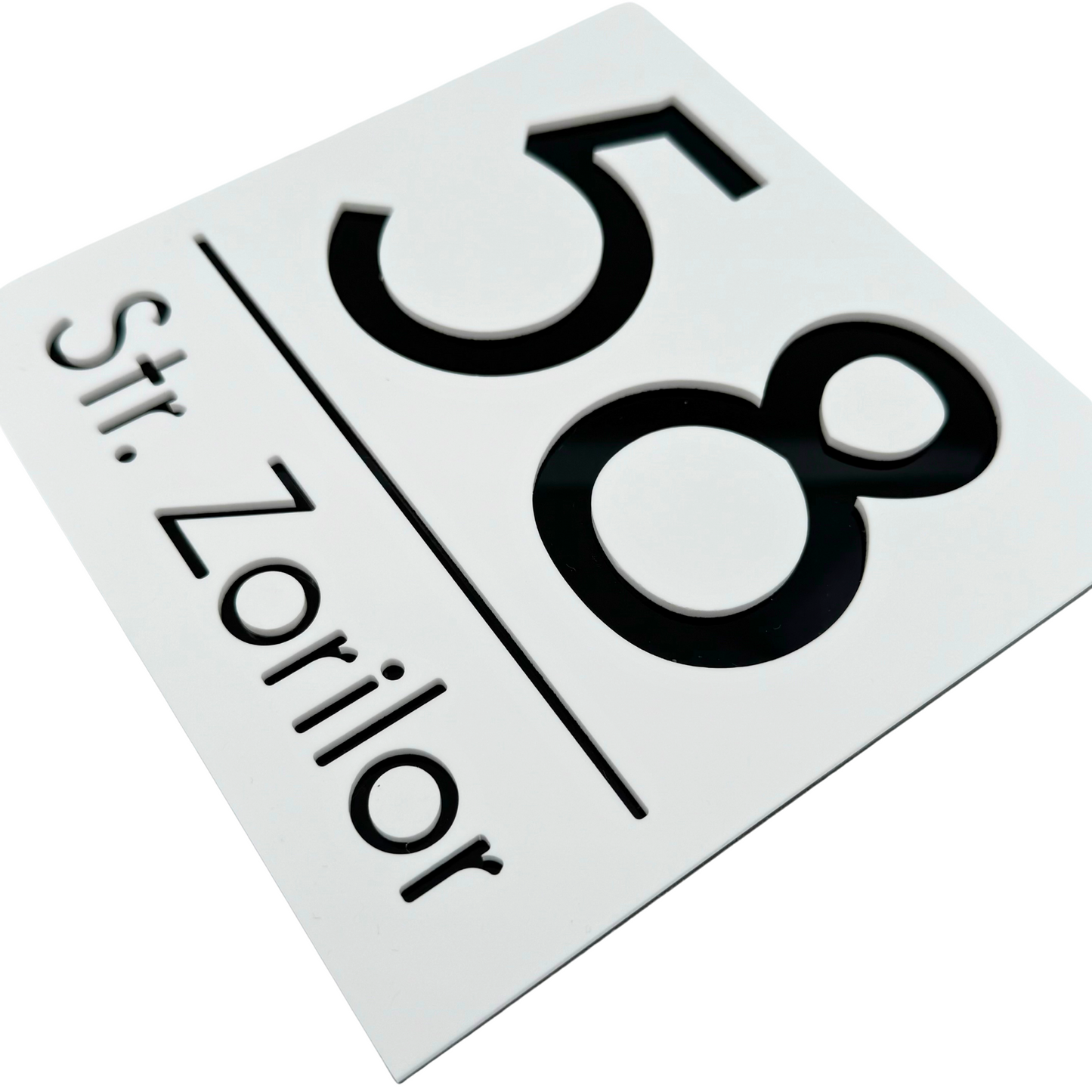 PREMIUM HOUSE NUMBER - White Satin Glossy Black - 17×17 cm