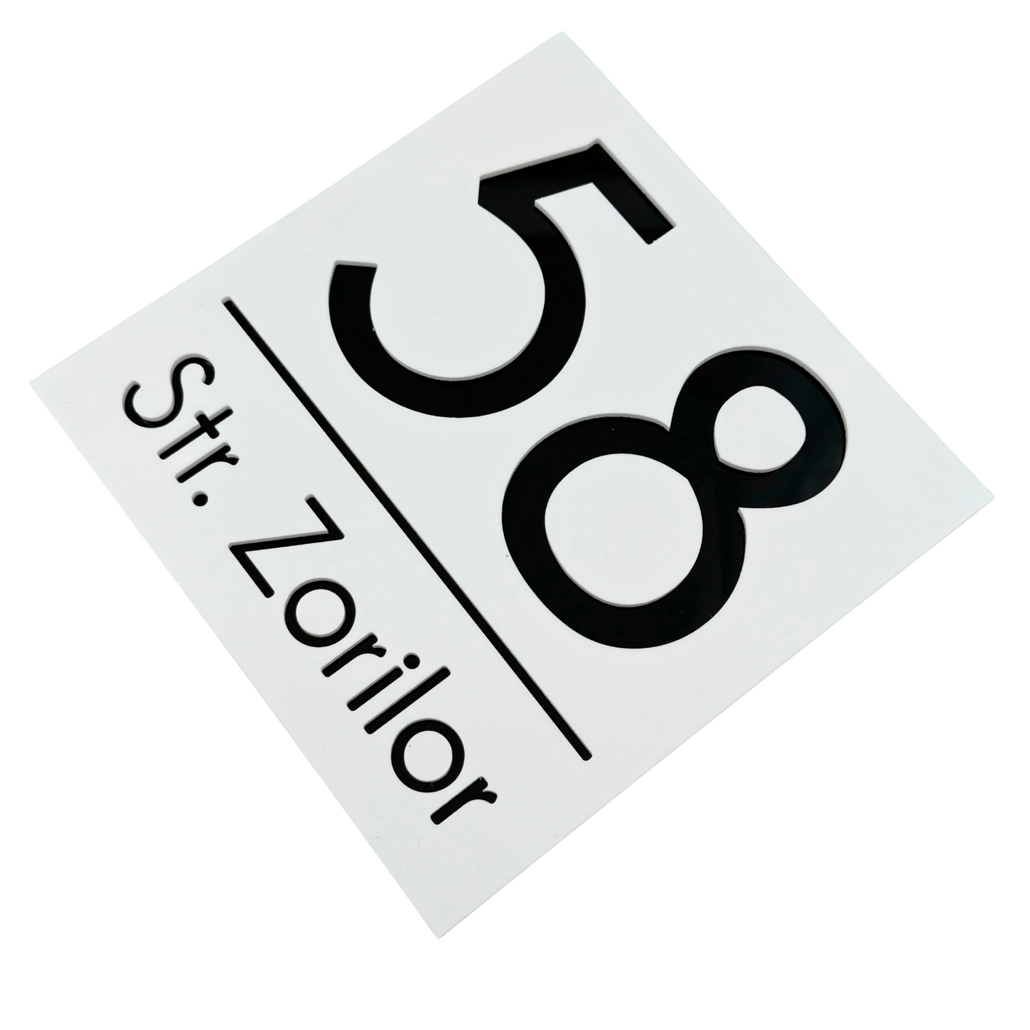 PREMIUM HOUSE NUMBER - White Satin Glossy Black - 17×17 cm