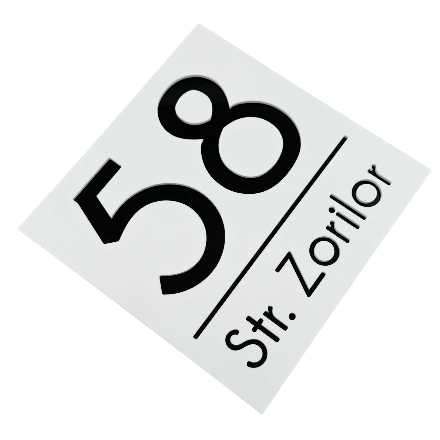 PREMIUM HOUSE NUMBER - White Satin Glossy Black - 17×17 cm