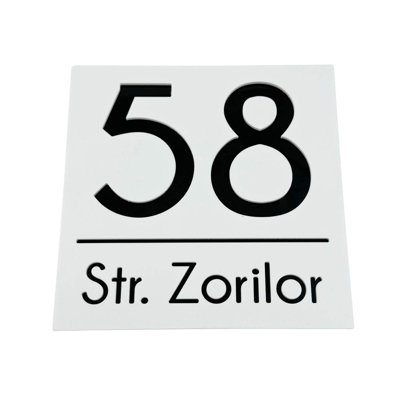 PREMIUM HOUSE NUMBER - White Satin Glossy Black - 17×17 cm