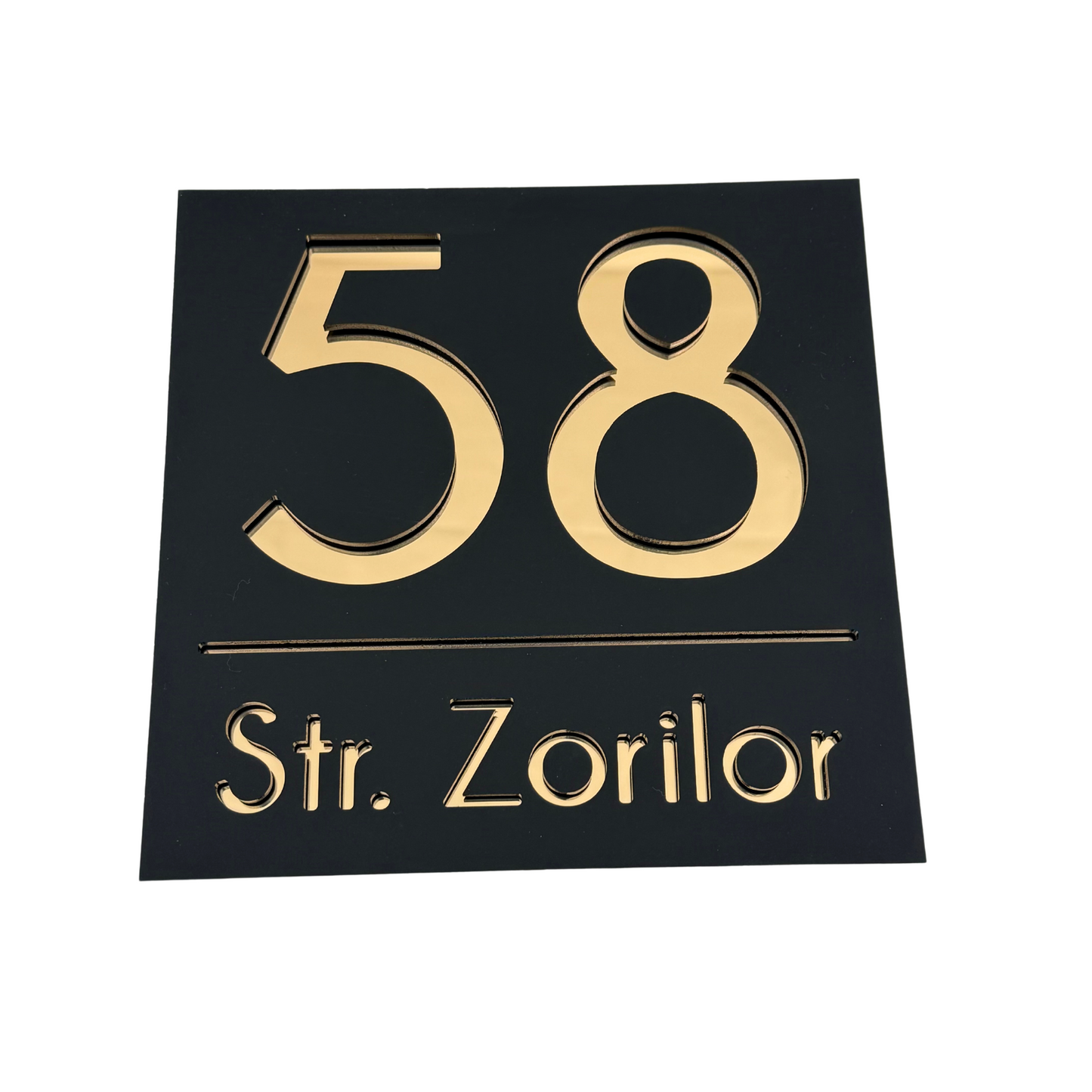 PREMIUM HOUSE NUMBER - Satin Black Gold Mirror - 17×17 cm