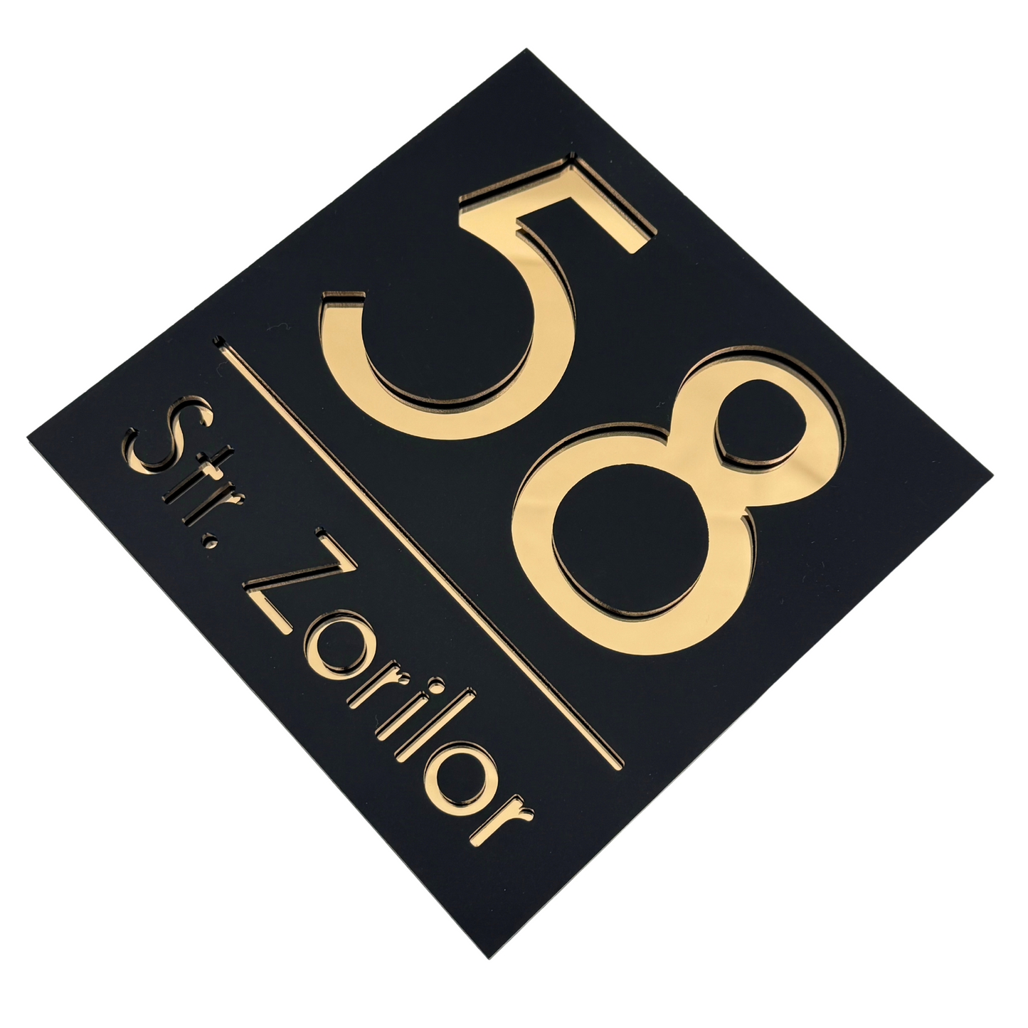 PREMIUM HOUSE NUMBER - Satin Black Gold Mirror - 17×17 cm