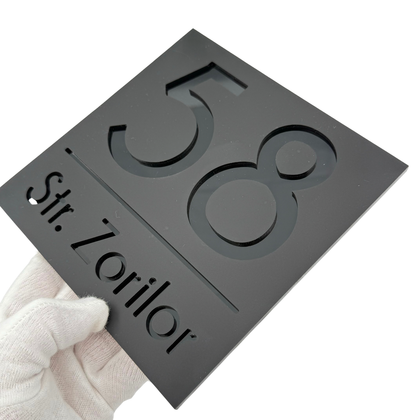 PREMIUM HOUSE NUMBER - Satin Black Glossy Black - 17×17 cm