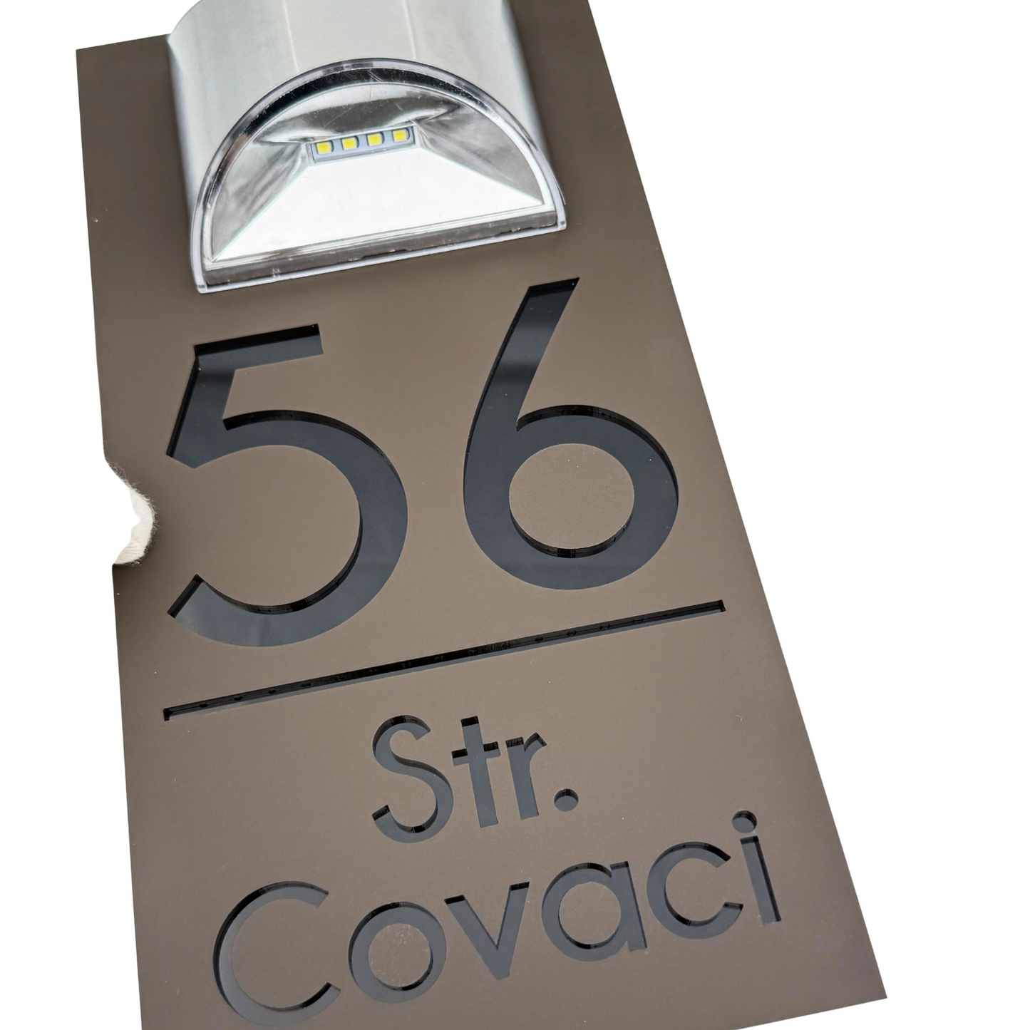 PREMIUM HOUSE NUMBER – Satin Brown Glossy Black Mirror Solar Lamp – 30 x15 cm